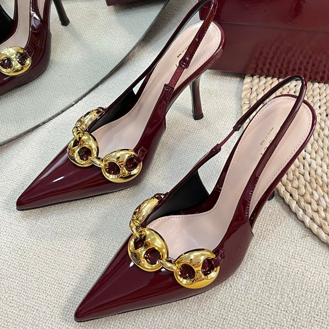 GC Slingbacks With Marina Chain 100mm Red Patent Leather 294585