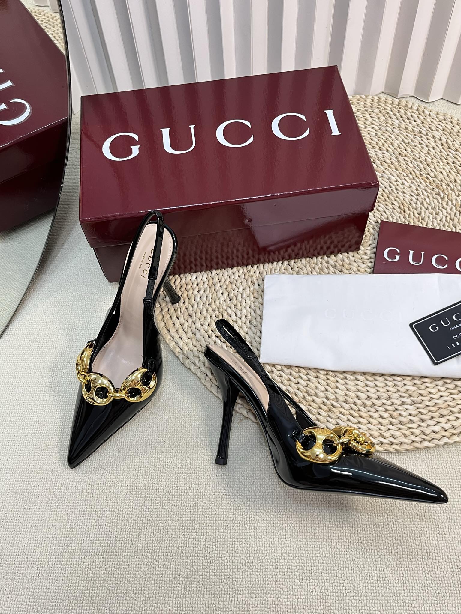 GC Slingbacks With Marina Chain 100mm Black Patent Leather 294587