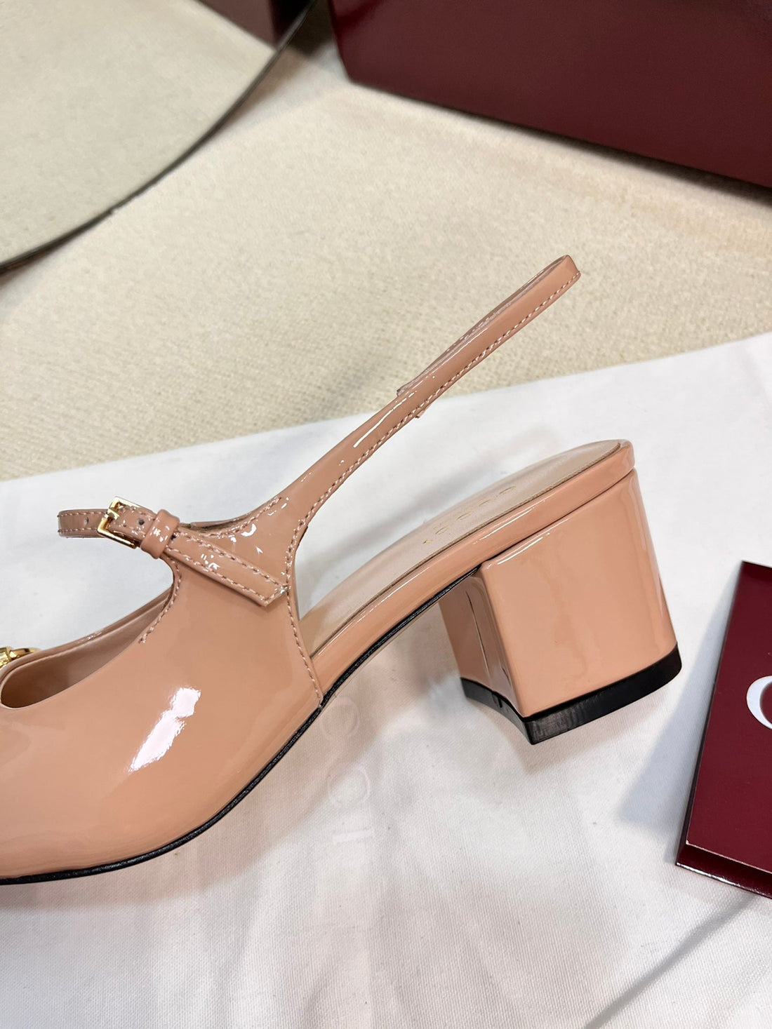 GC Horsebit Slingback 60mm Rose Beige Patent Leather 294588