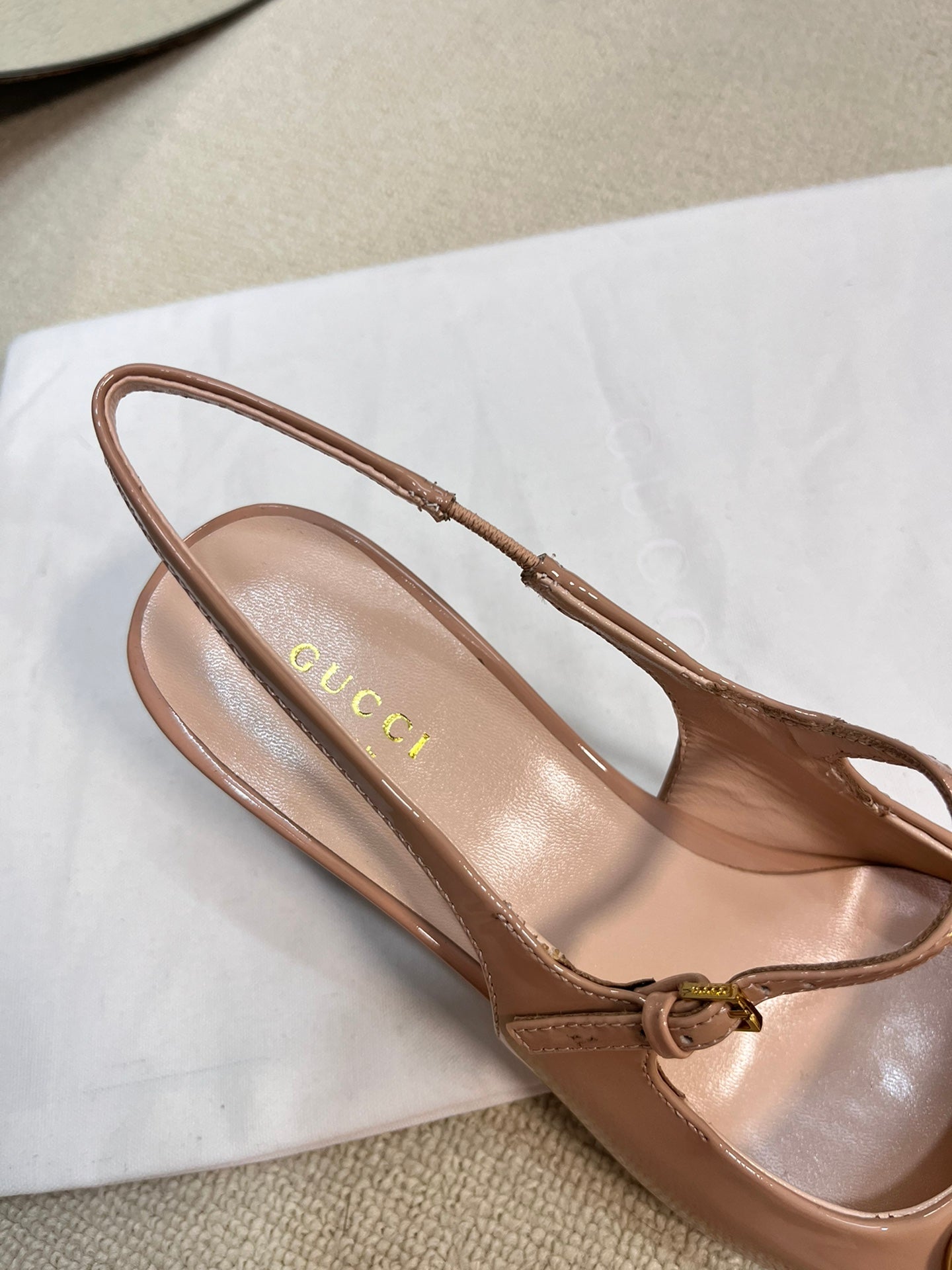 GC Horsebit Slingback 60mm Rose Beige Patent Leather 294588