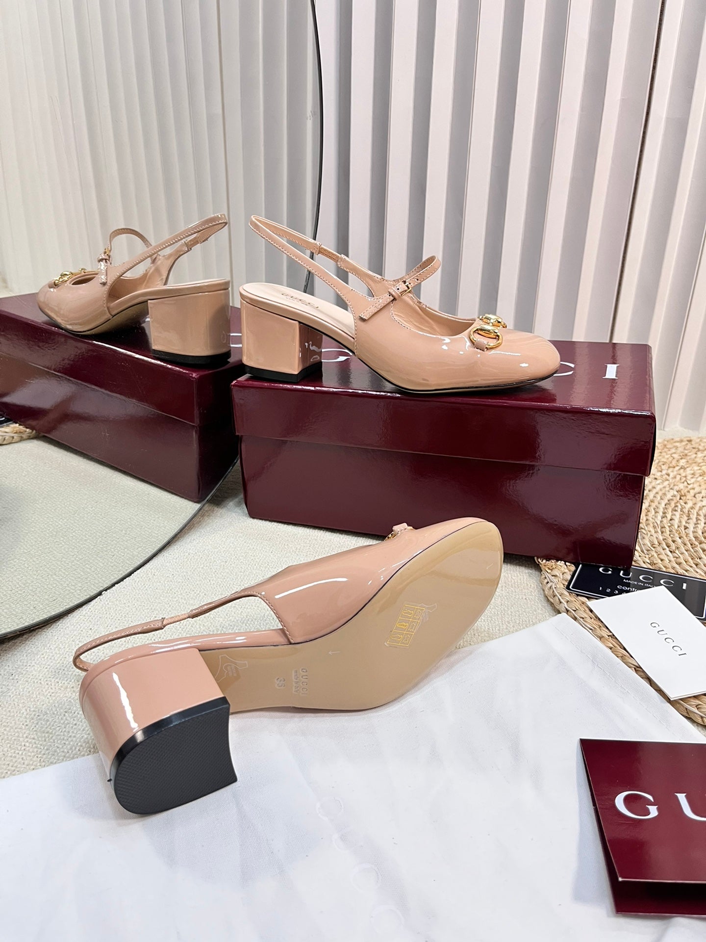 GC Horsebit Slingback 60mm Rose Beige Patent Leather 294588