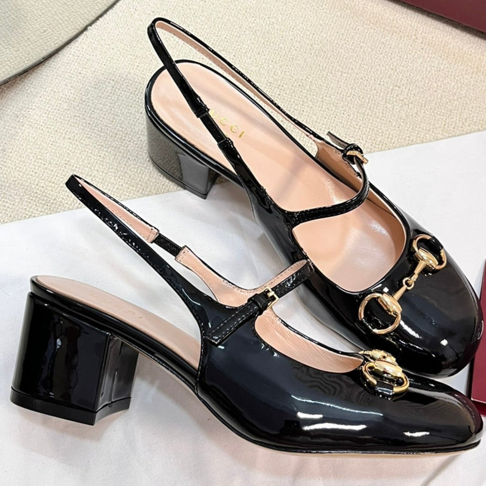 GC Horsebit Slingback 60mm Black Patent Leather 294590