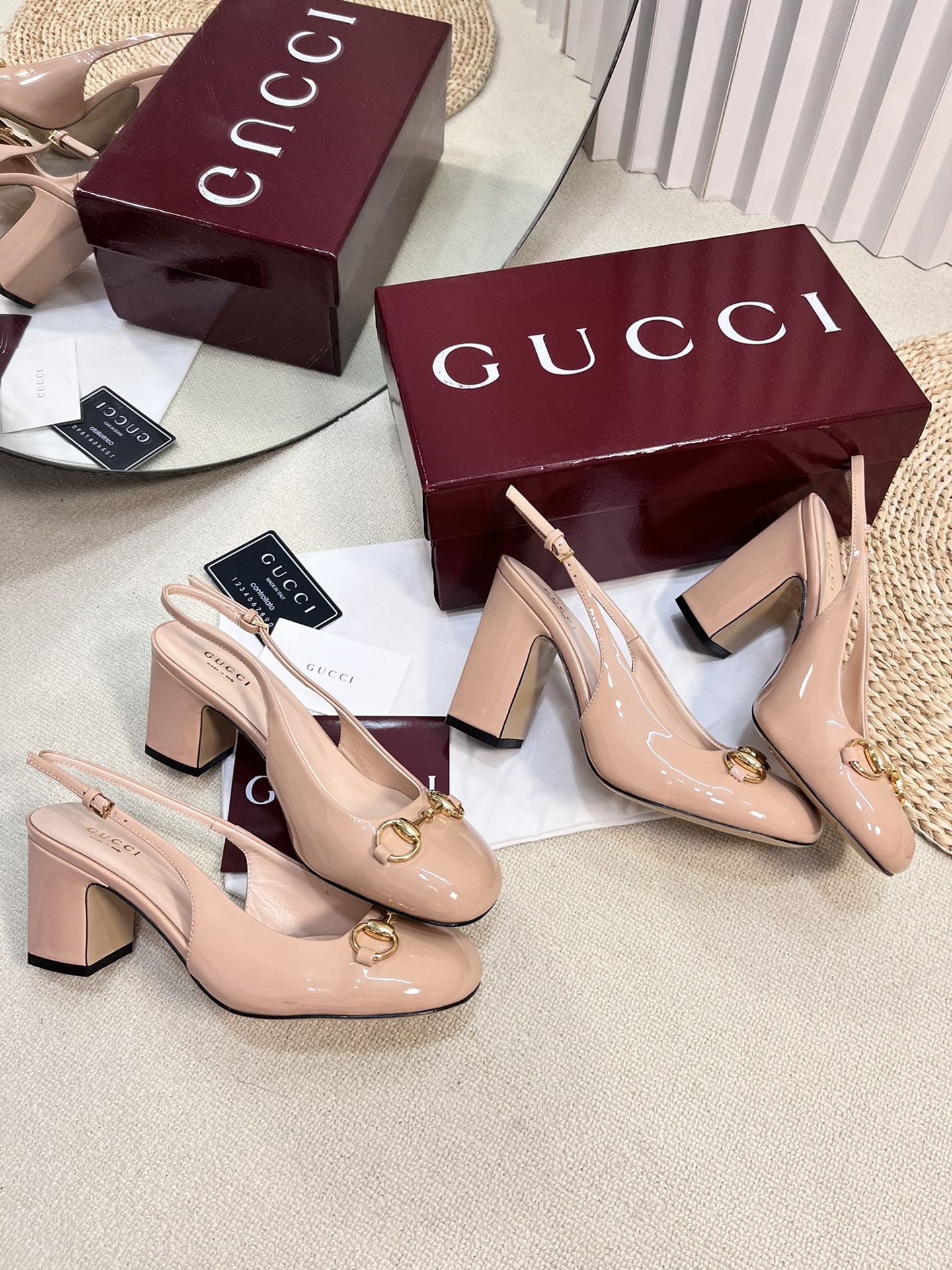 GC Horsebit Slingback 95mm Rose Beige Patent Leather 294591