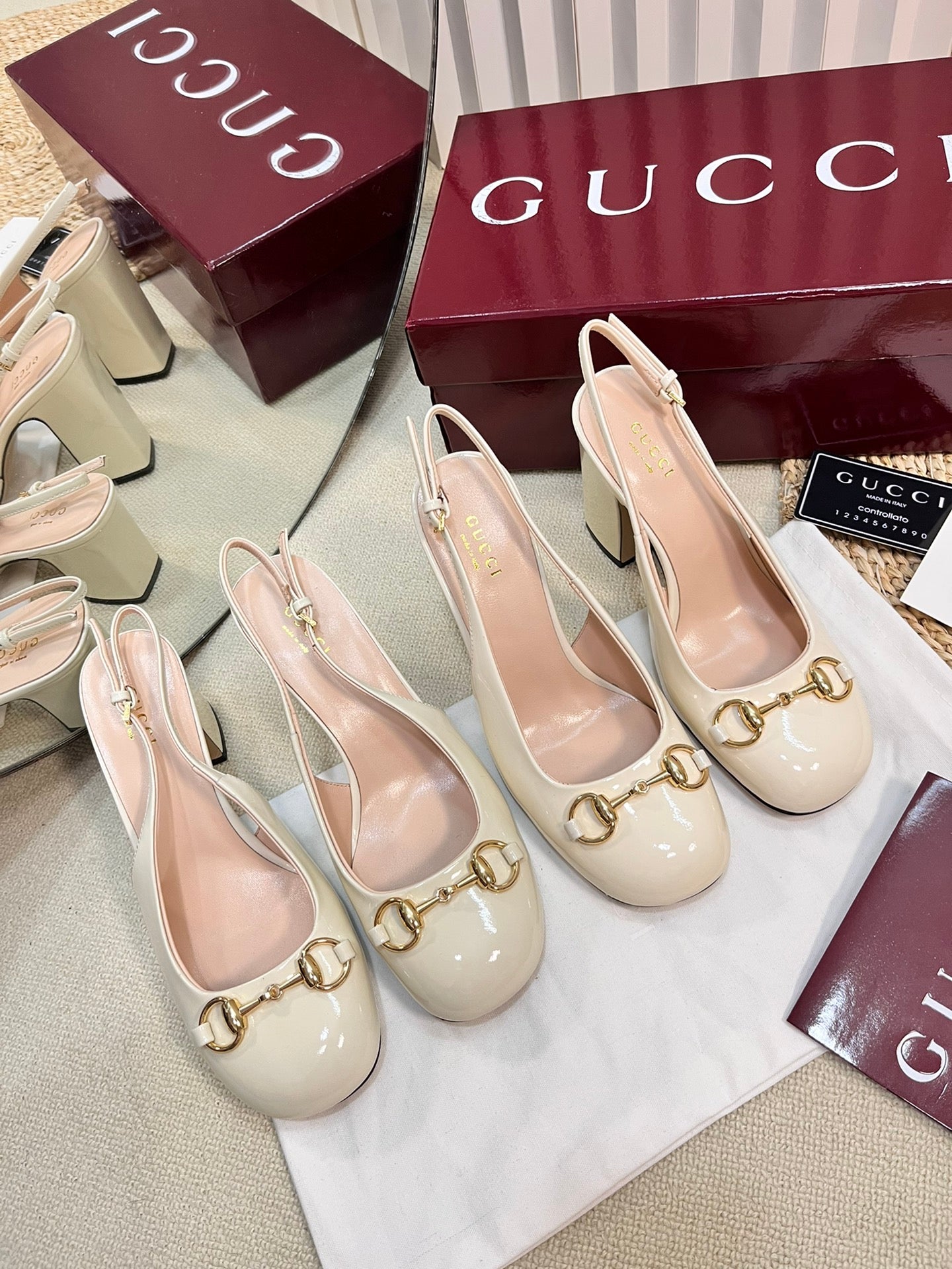 GC Horsebit Slingback 60mm Ivory Patent Leather 294592