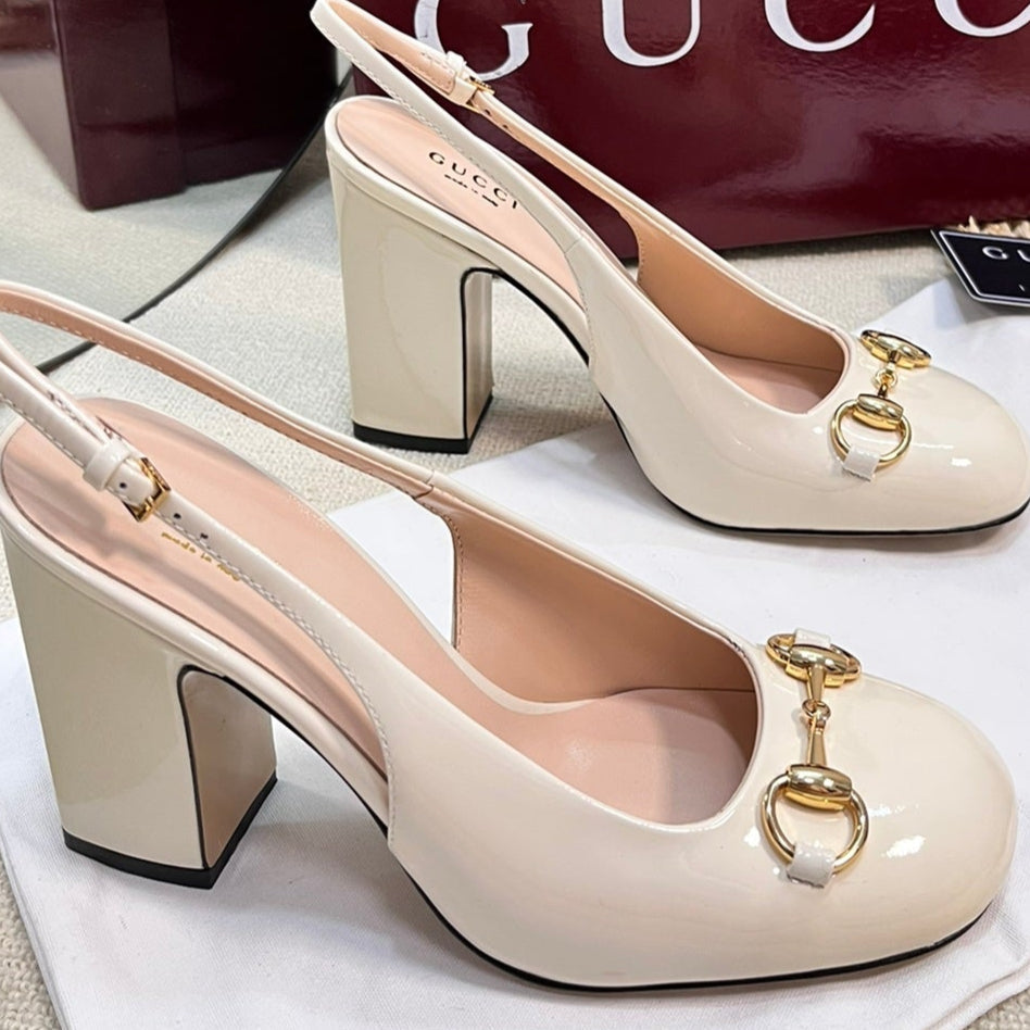 GC Horsebit Slingback 95mm Ivory Patent Leather 294592