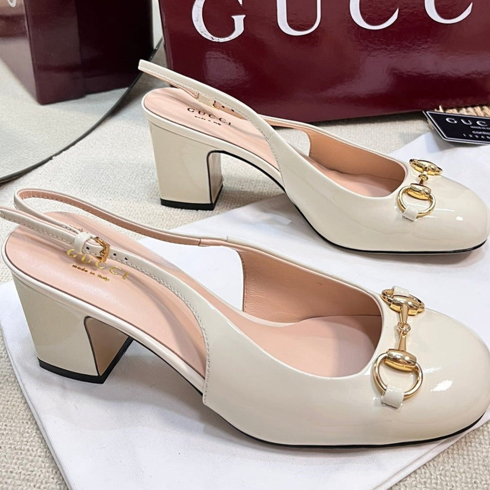 GC Horsebit Slingback 60mm Ivory Patent Leather 294592
