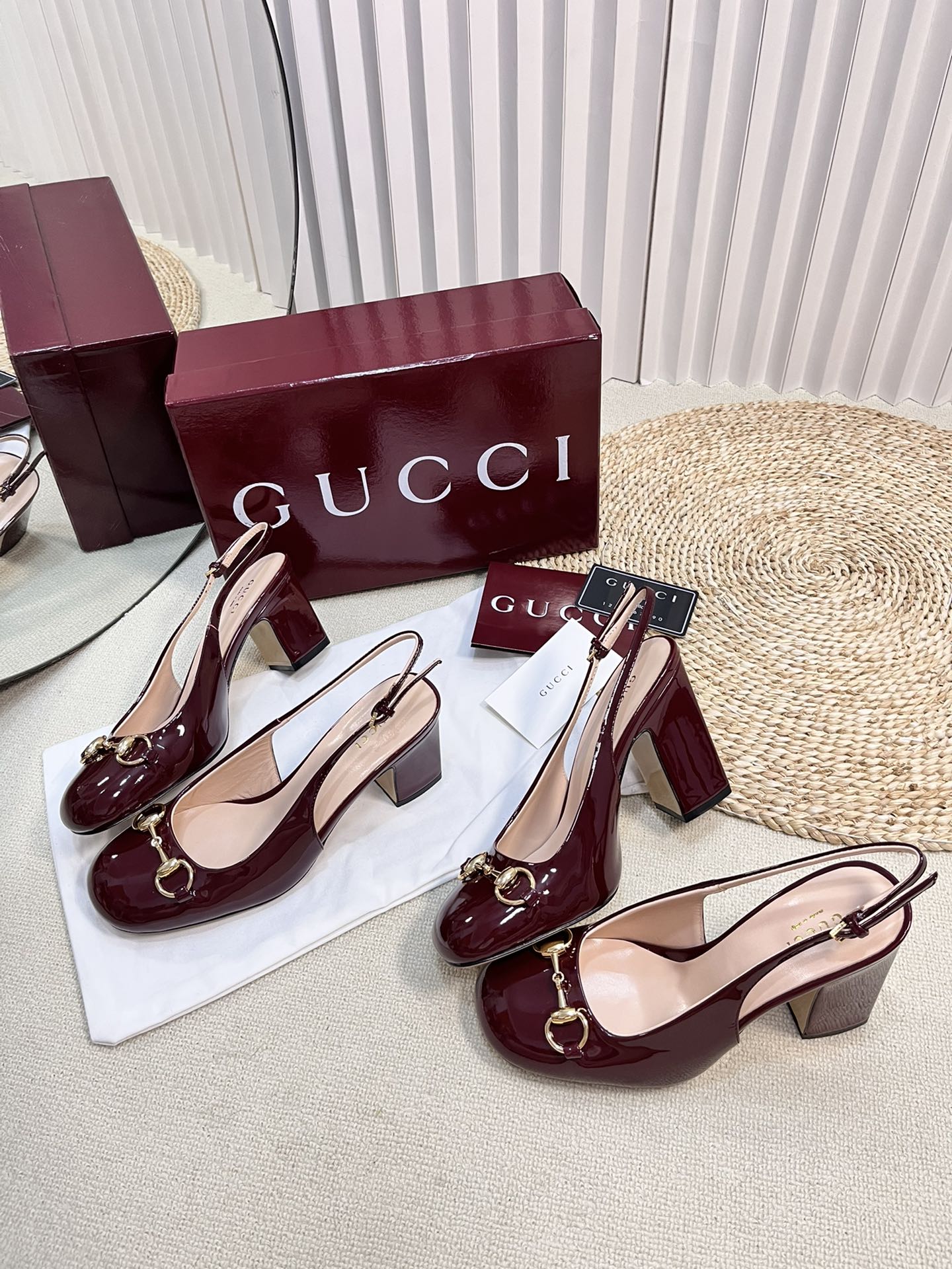 GC Horsebit Slingback 95mm Rosso Ancora red Patent Leather 294593