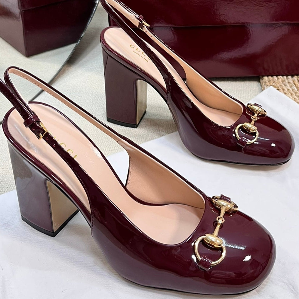 GC Horsebit Slingback 95mm Rosso Ancora red Patent Leather 294593