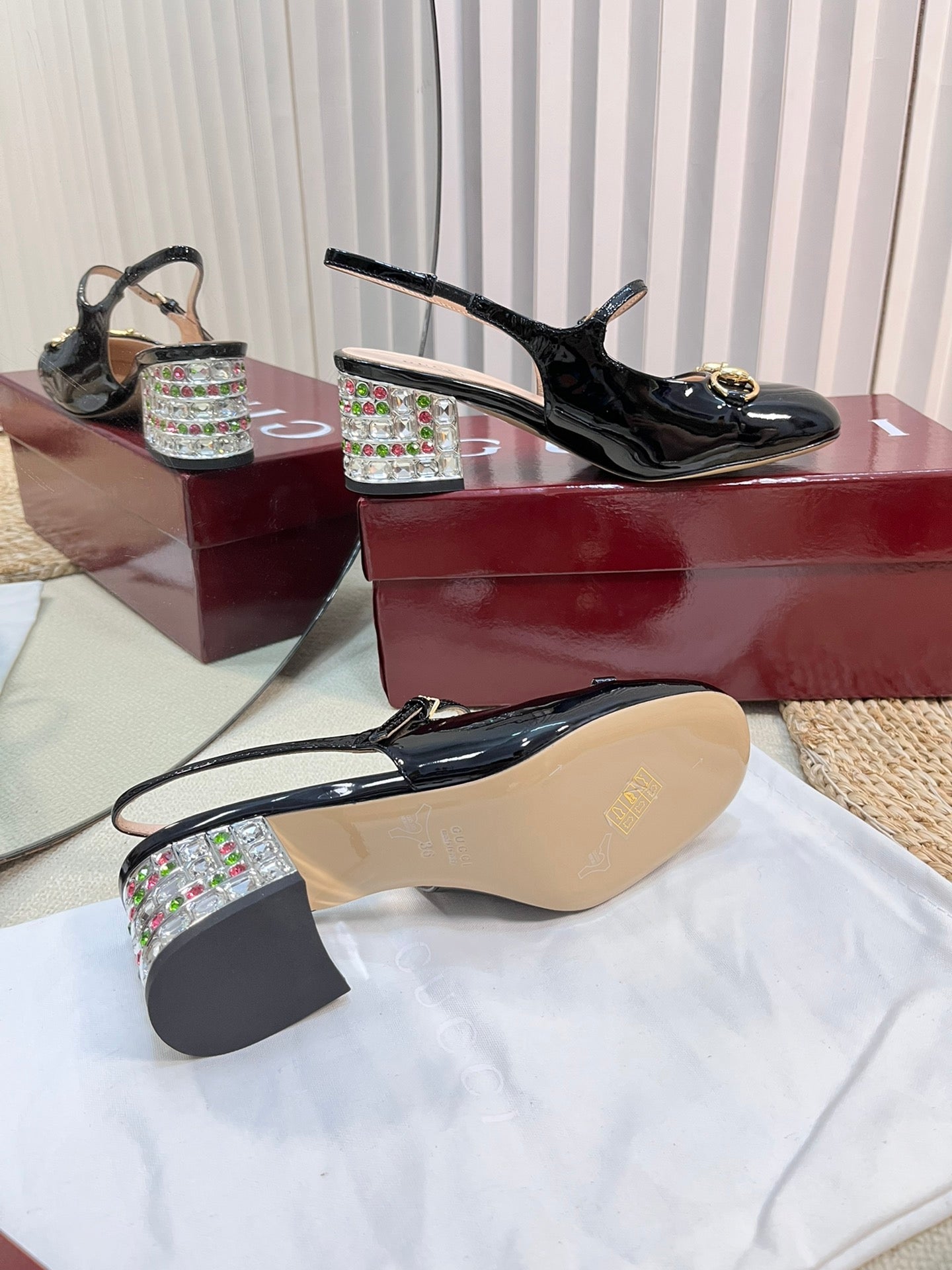 GC Horsebit Slingback with Crystal 60mm Black Patent Leather 294602