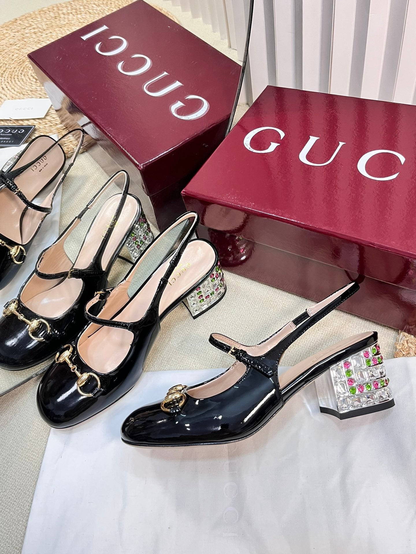 GC Horsebit Slingback with Crystal 60mm Black Patent Leather 294602