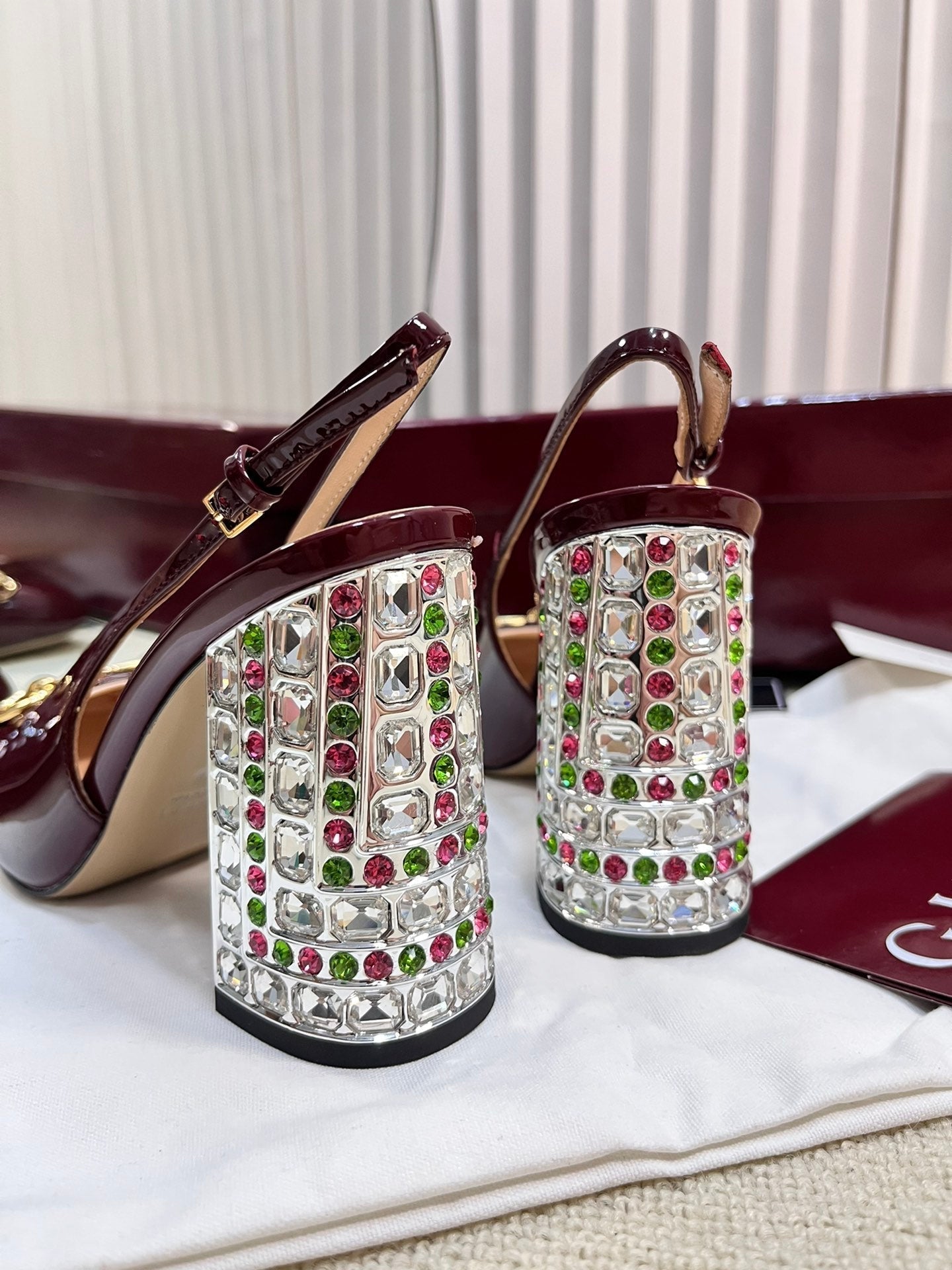 GC Horsebit Slingback with Crystal 95mm Rosso Ancora red Patent Leather 294596