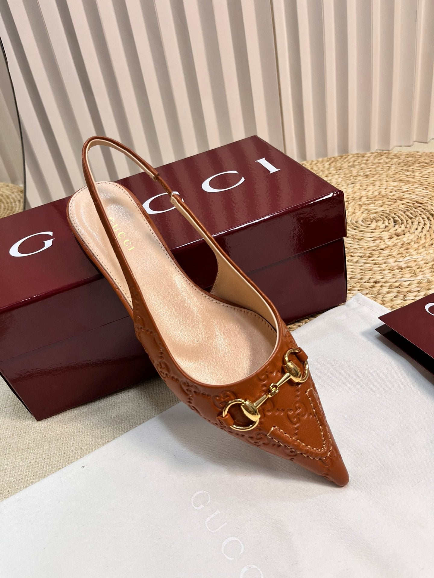 GC Horsebit Slingback Pump 10mm Brown Embossed  Sheepskin 294570