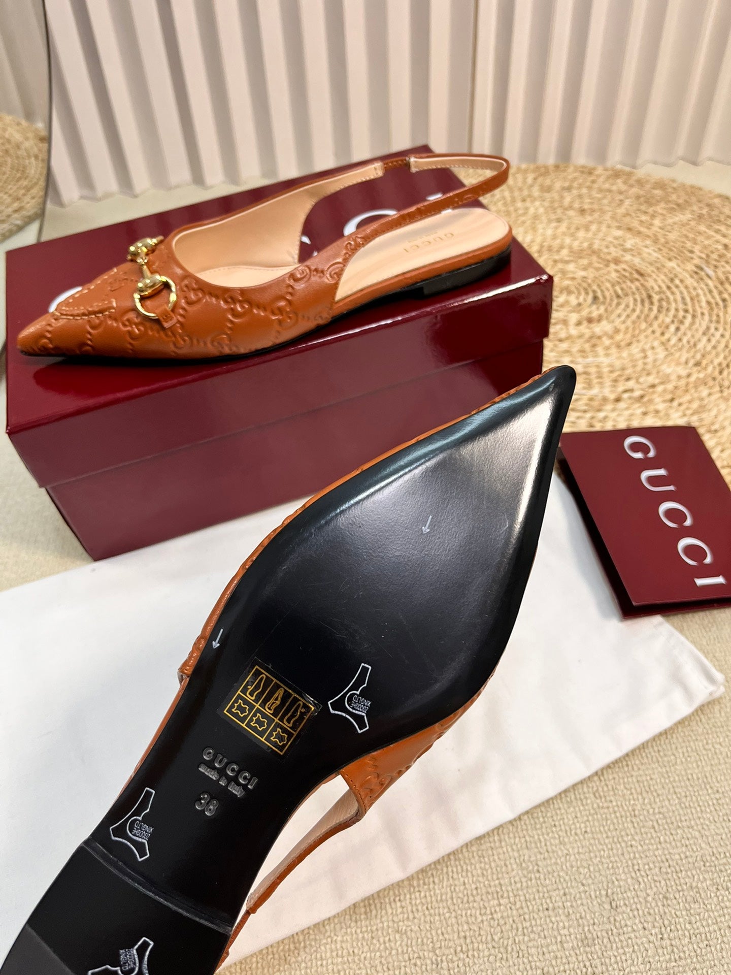 GC Horsebit Slingback Pump 10mm Brown Embossed  Sheepskin 294570