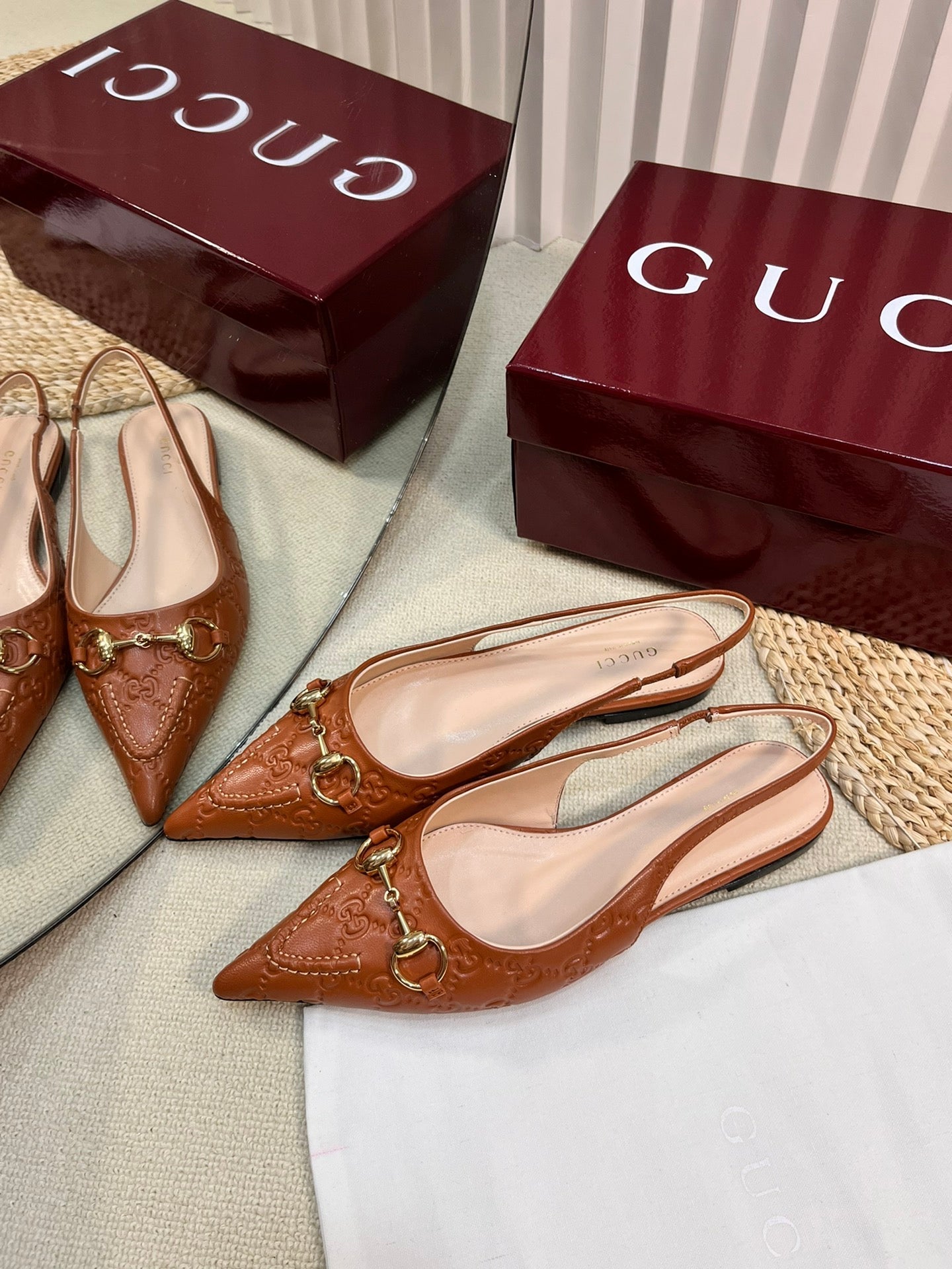 GC Horsebit Slingback Pump 10mm Brown Embossed  Sheepskin 294570