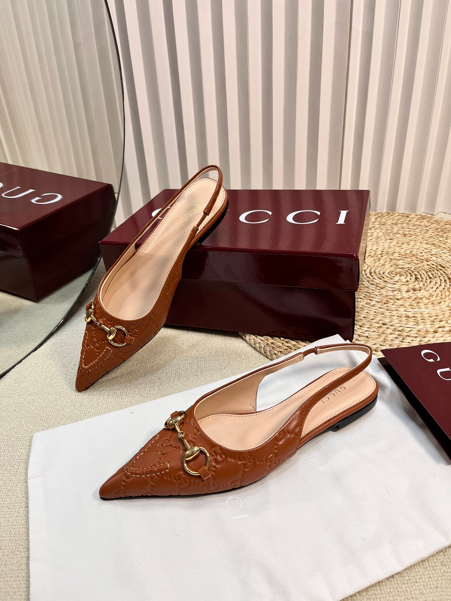 GC Horsebit Slingback Pump 10mm Brown Embossed  Sheepskin 294570