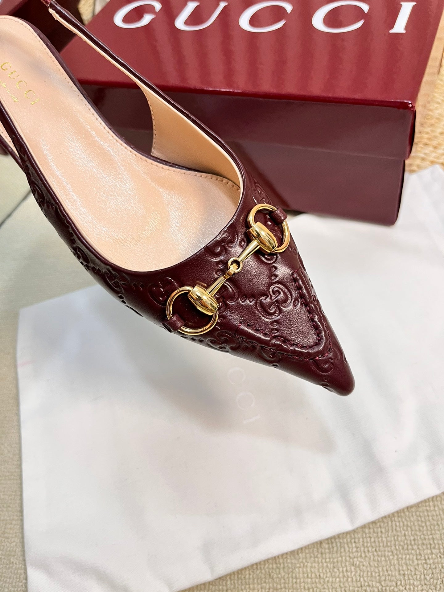 GC Horsebit Slingback Pump 10mm Rosso Ancora red  Embossed Sheepskin 294571