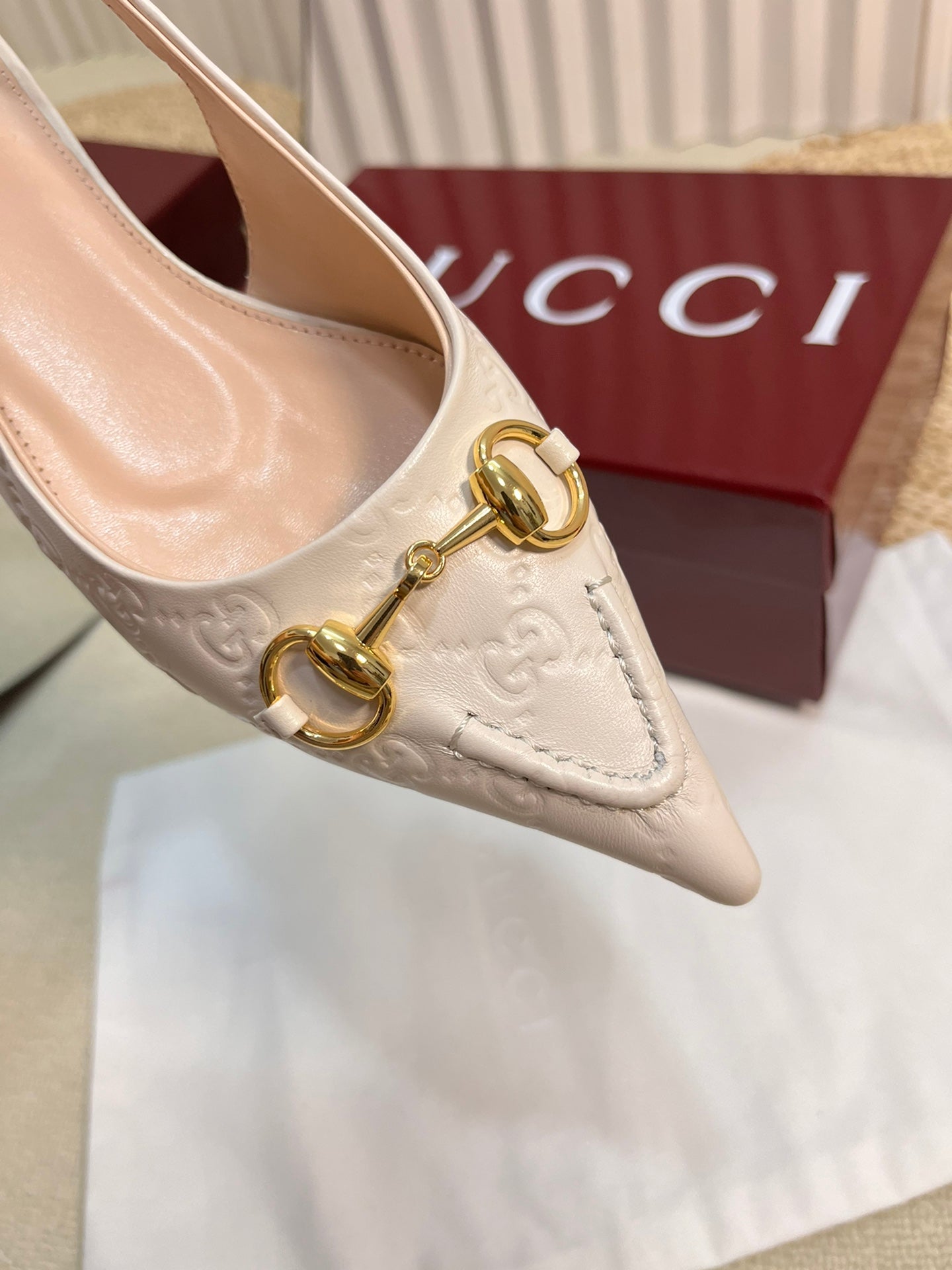 GC Horsebit Slingback Pump 10mm Ivory Embossed Sheepskin 294572