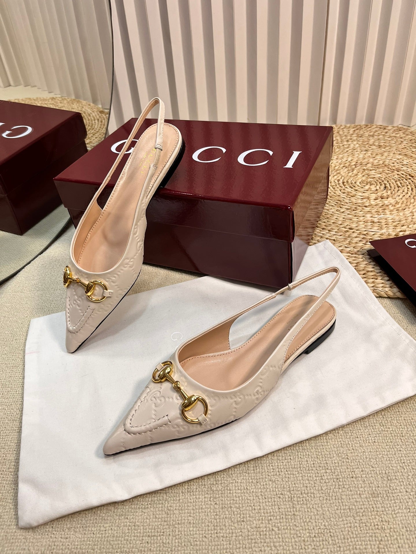 GC Horsebit Slingback Pump 10mm Ivory Embossed Sheepskin 294572