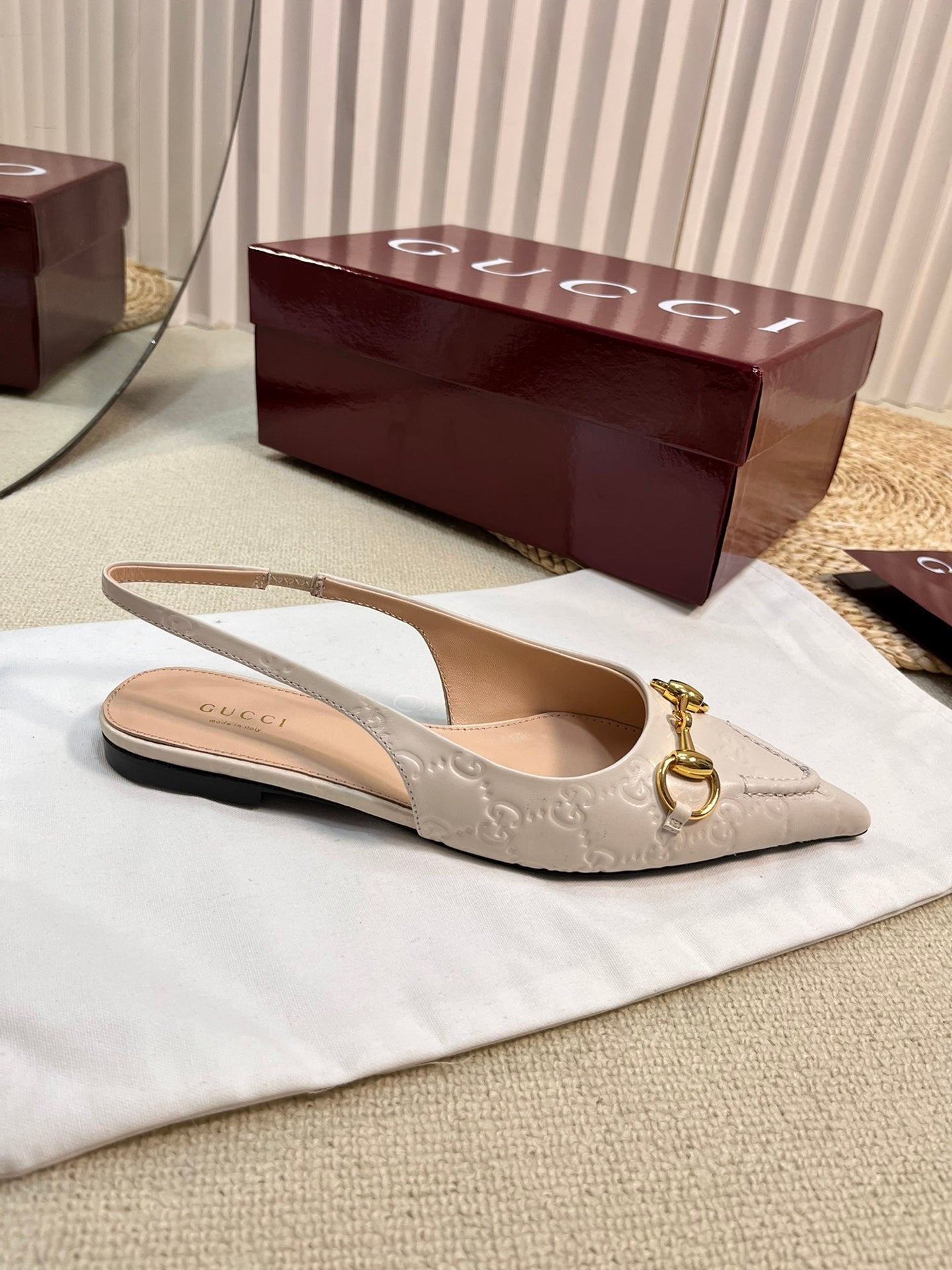 GC Horsebit Slingback Pump 10mm Ivory Embossed Sheepskin 294572