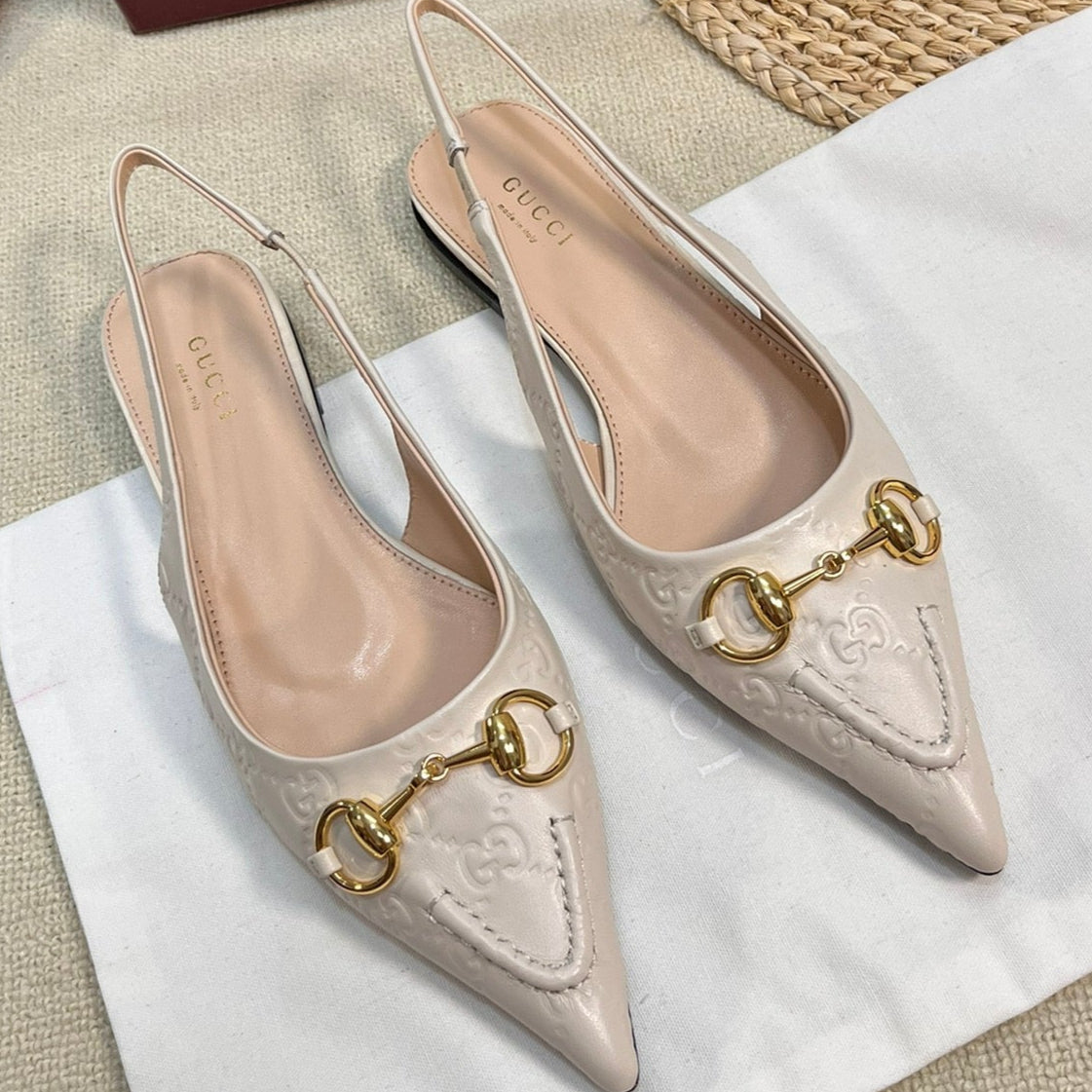 GC Horsebit Slingback Pump 10mm Ivory Embossed Sheepskin 294572