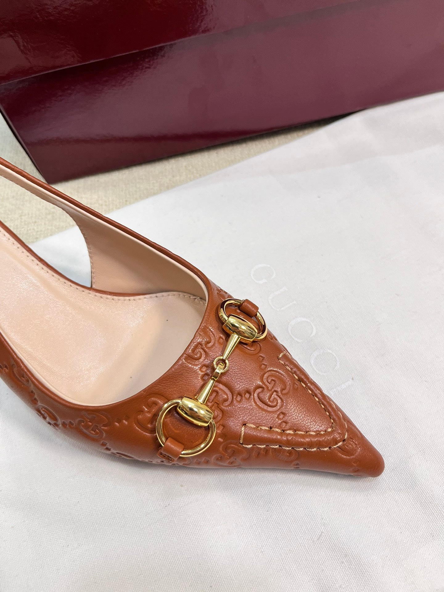 GC Horsebit Slingback Pump 50mm Brown Embossed  Sheepskin 294574