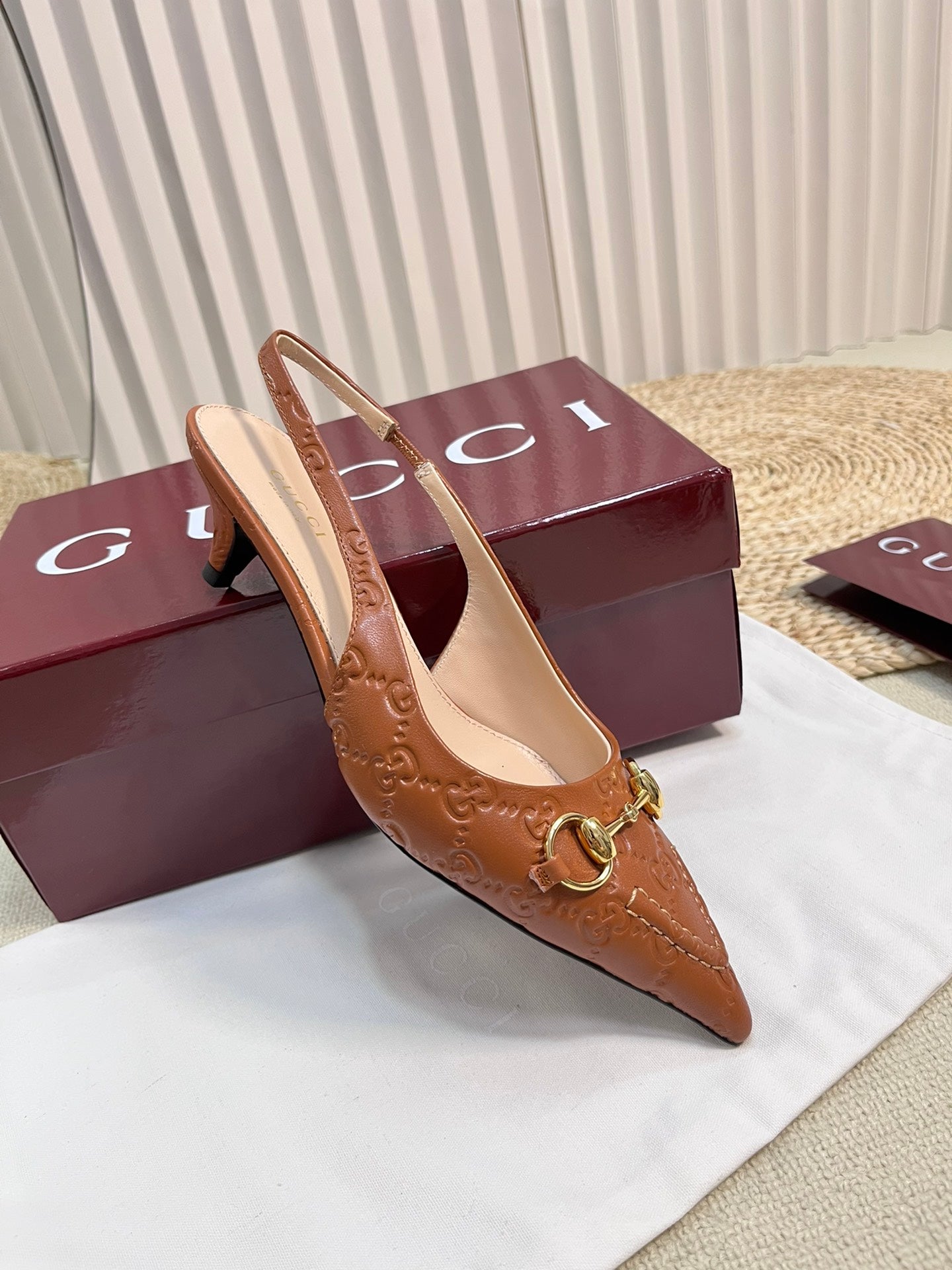 GC Horsebit Slingback Pump 50mm Brown Embossed  Sheepskin 294574