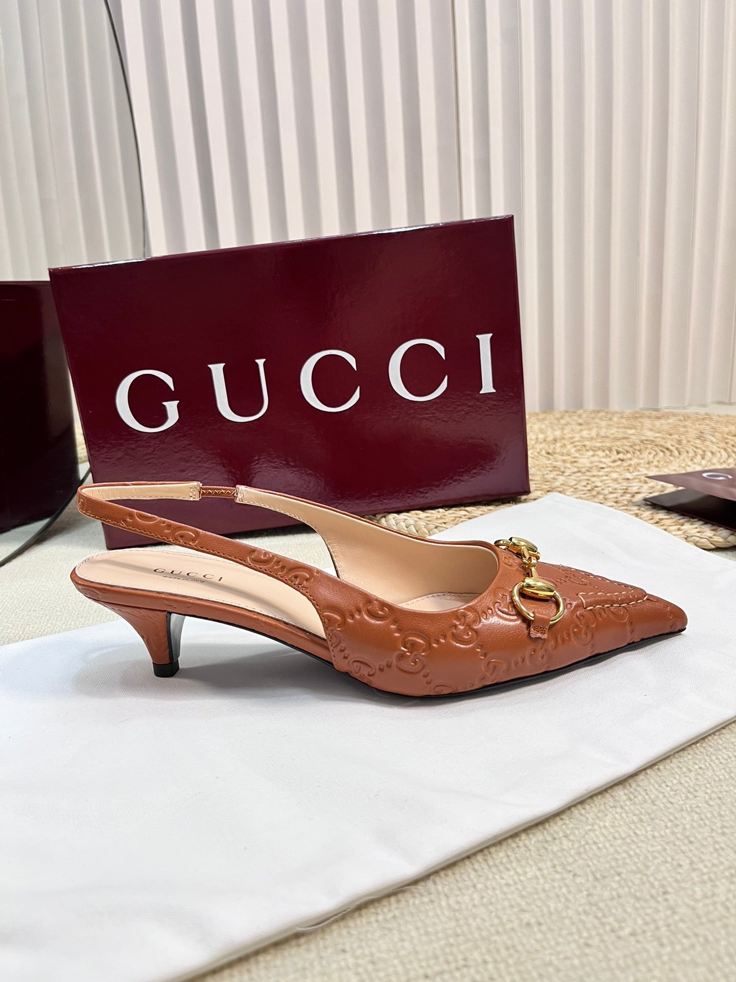 GC Horsebit Slingback Pump 50mm Brown Embossed  Sheepskin 294574