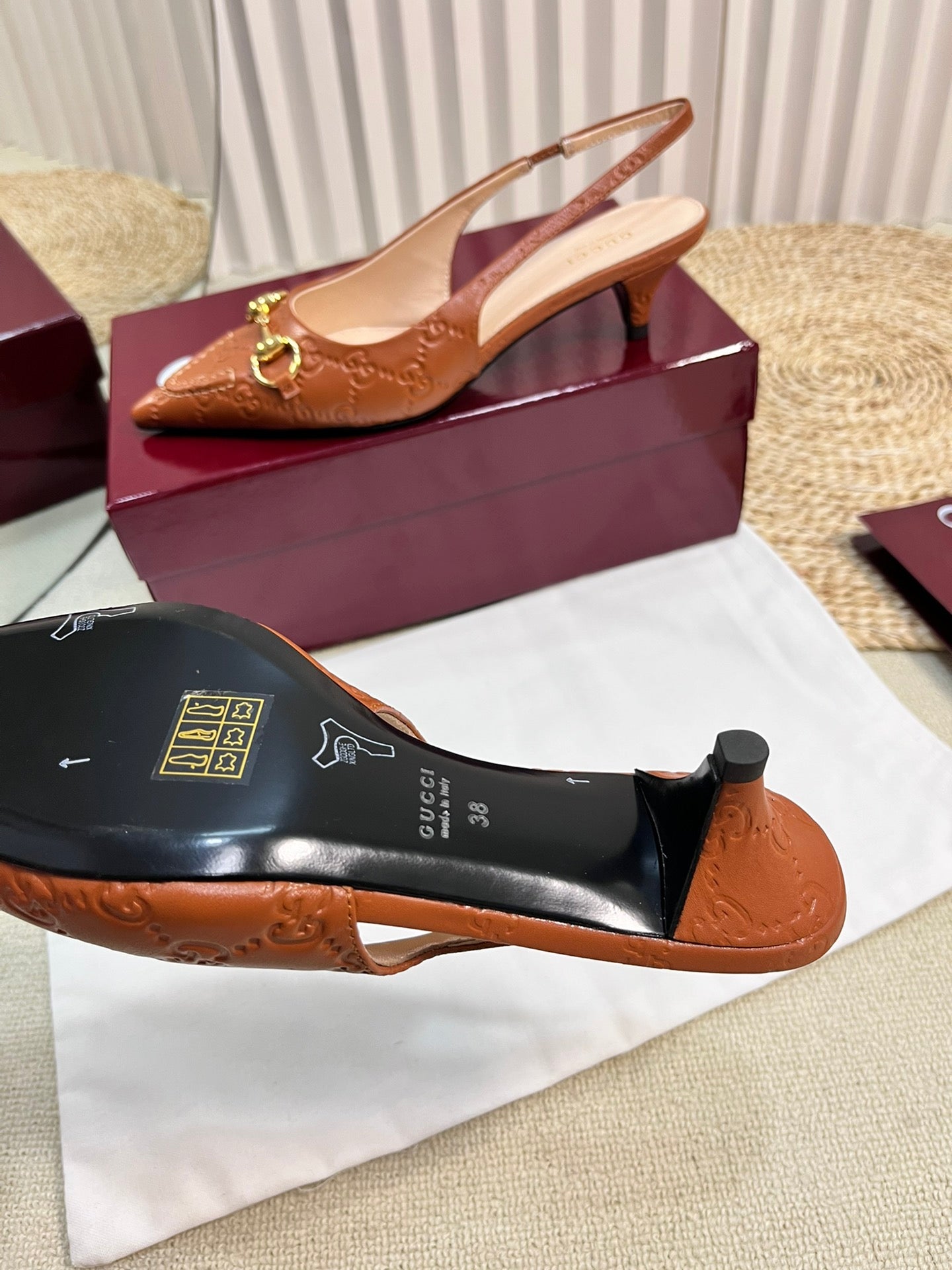 GC Horsebit Slingback Pump 50mm Brown Embossed  Sheepskin 294574