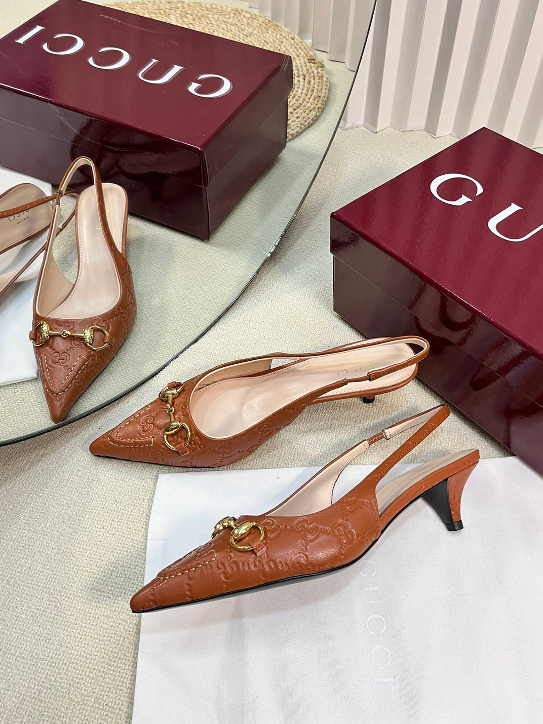 GC Horsebit Slingback Pump 50mm Brown Embossed  Sheepskin 294574