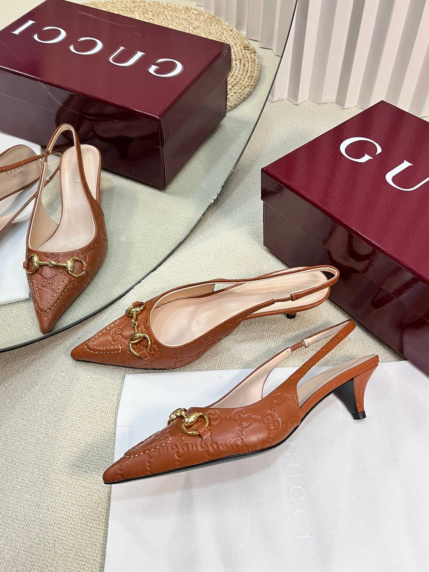 GC Horsebit Slingback Pump 50mm Brown Embossed  Sheepskin 294574