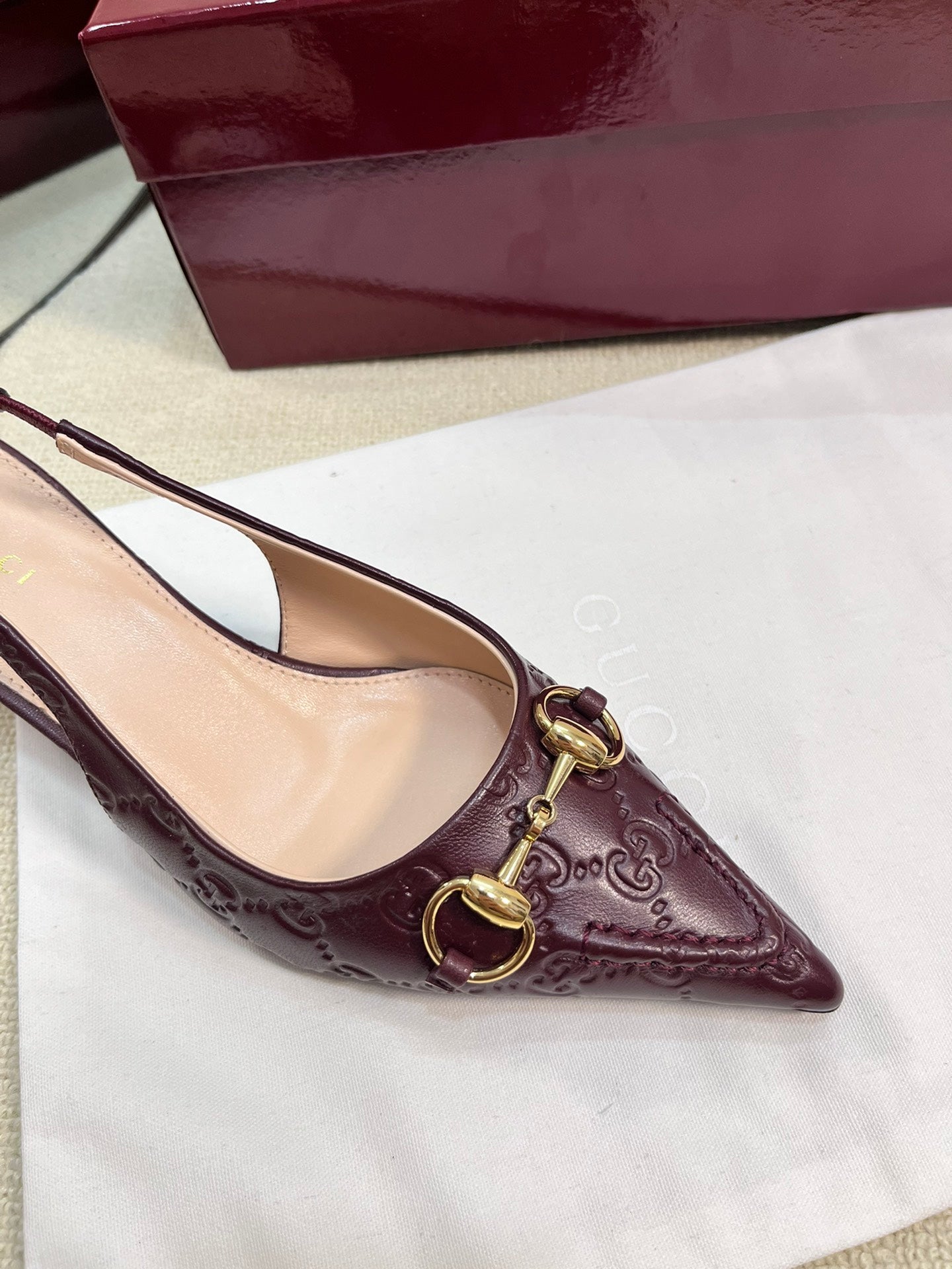 GC Horsebit Slingback Pump 50mm Rosso Ancora red  Embossed Sheepskin 294575