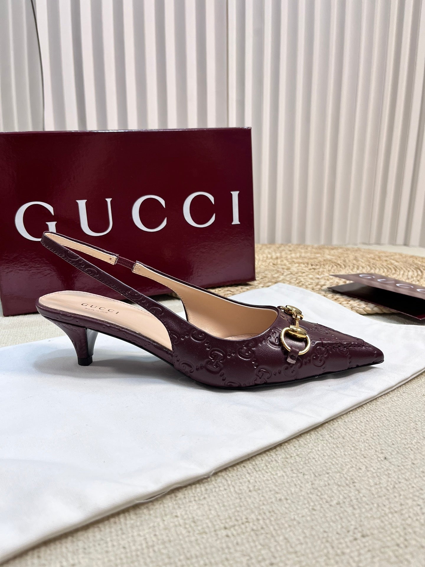 GC Horsebit Slingback Pump 50mm Rosso Ancora red  Embossed Sheepskin 294575