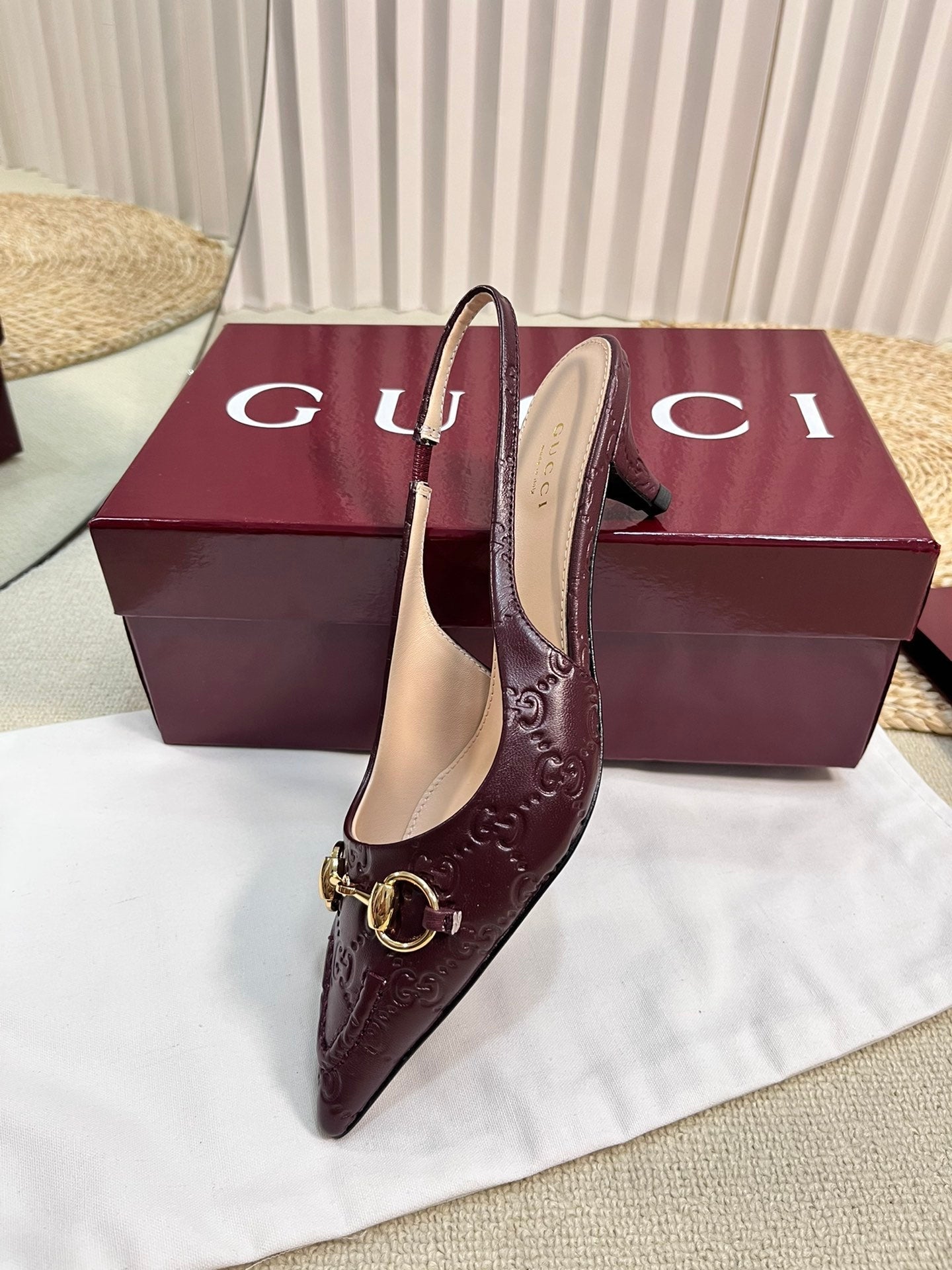 GC Horsebit Slingback Pump 50mm Rosso Ancora red  Embossed Sheepskin 294575