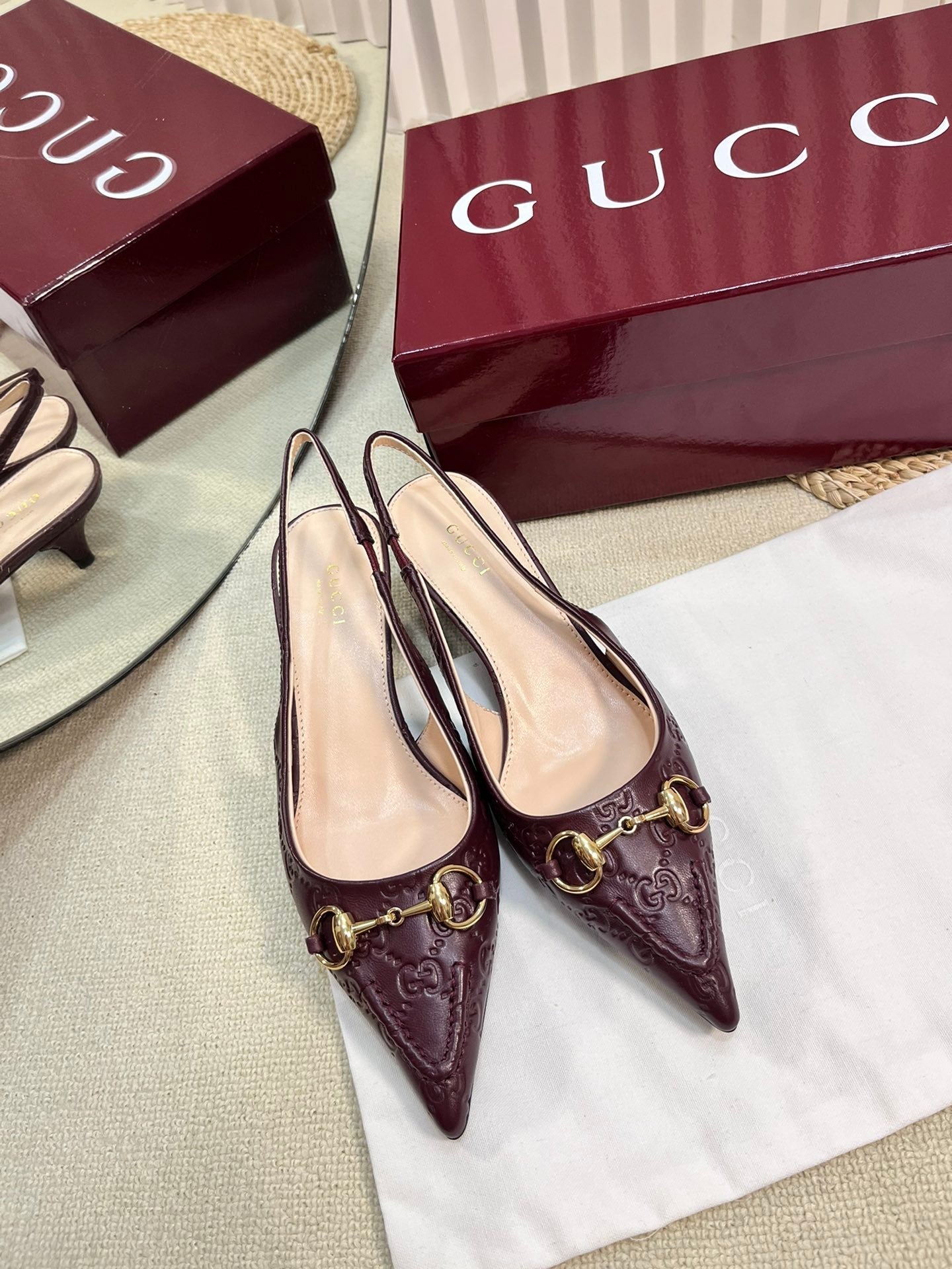 GC Horsebit Slingback Pump 50mm Rosso Ancora red  Embossed Sheepskin 294575