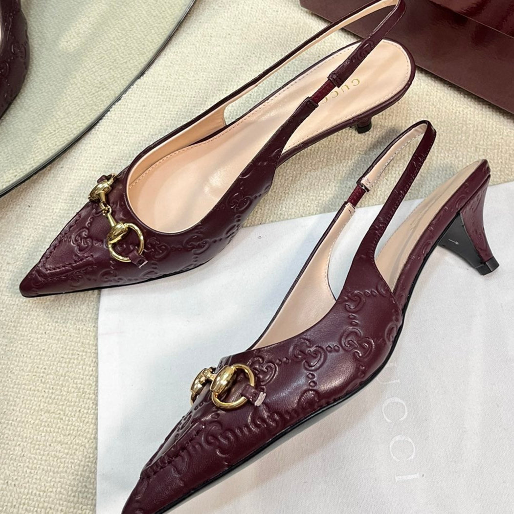 GC Horsebit Slingback Pump 50mm Rosso Ancora red  Embossed Sheepskin 294575