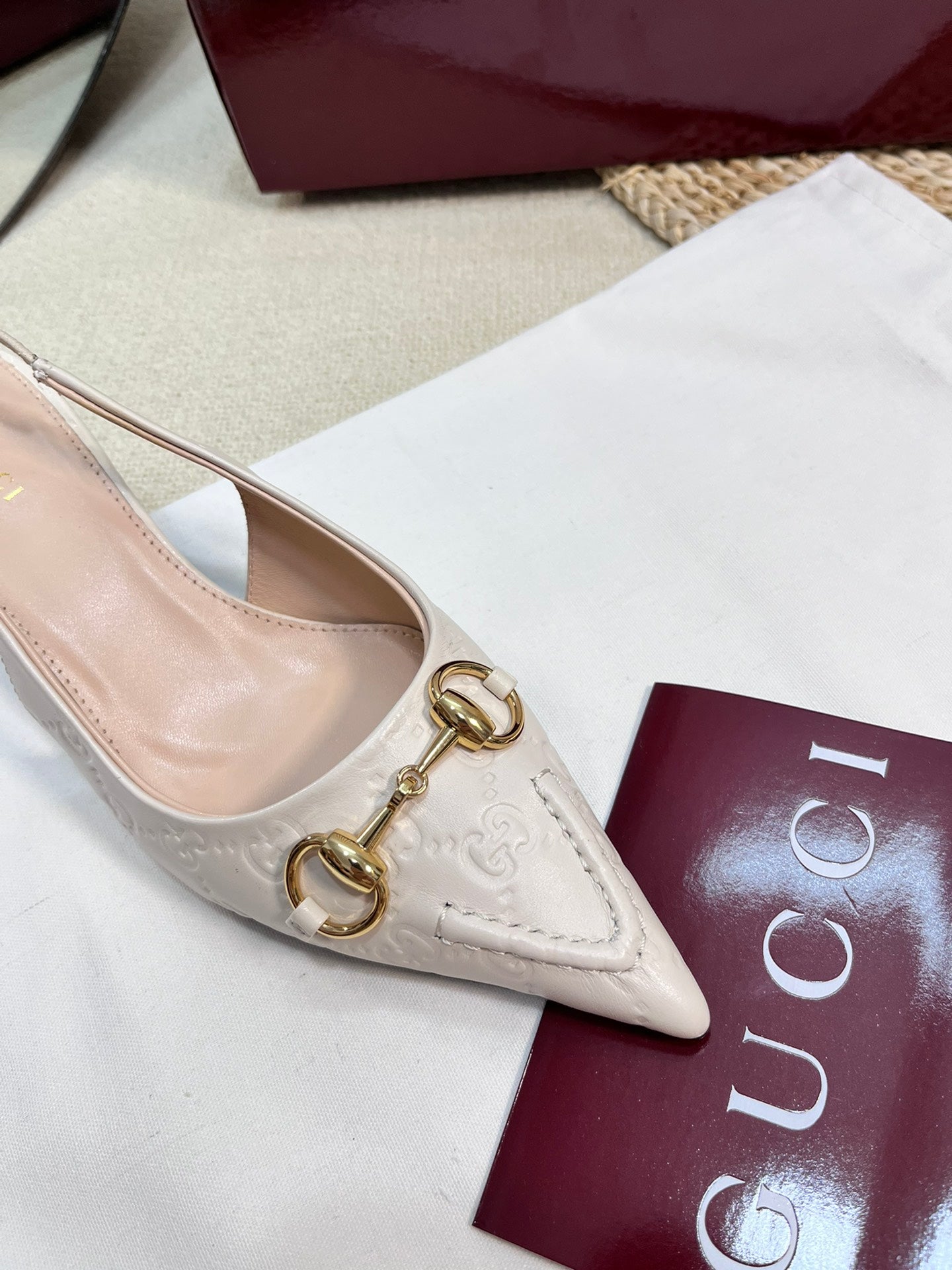 GC Horsebit Slingback Pump 50mm Ivory Embossed Sheepskin 294576