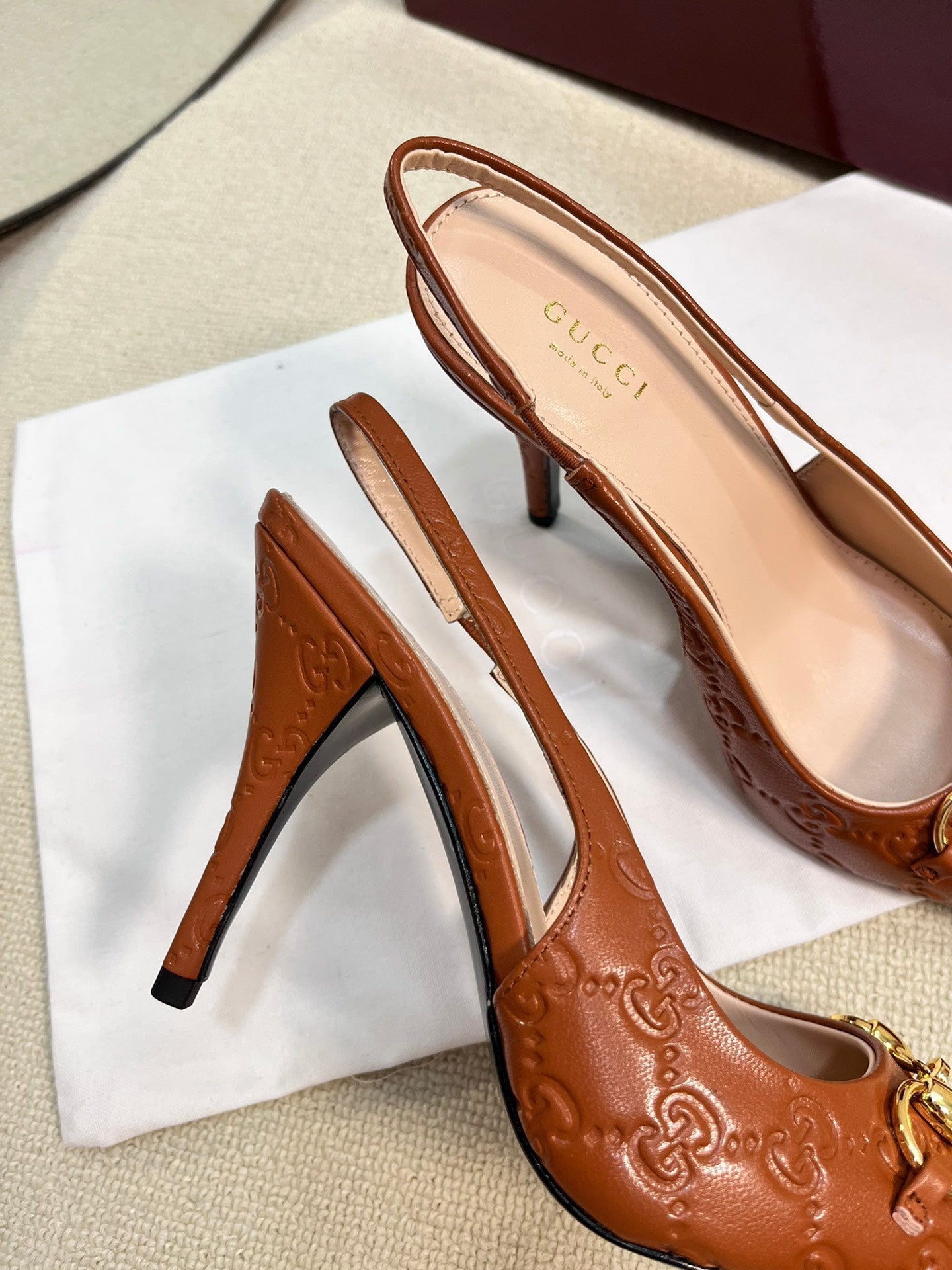 GC Horsebit Slingback Pump 100mm Brown Embossed  Sheepskin 294578