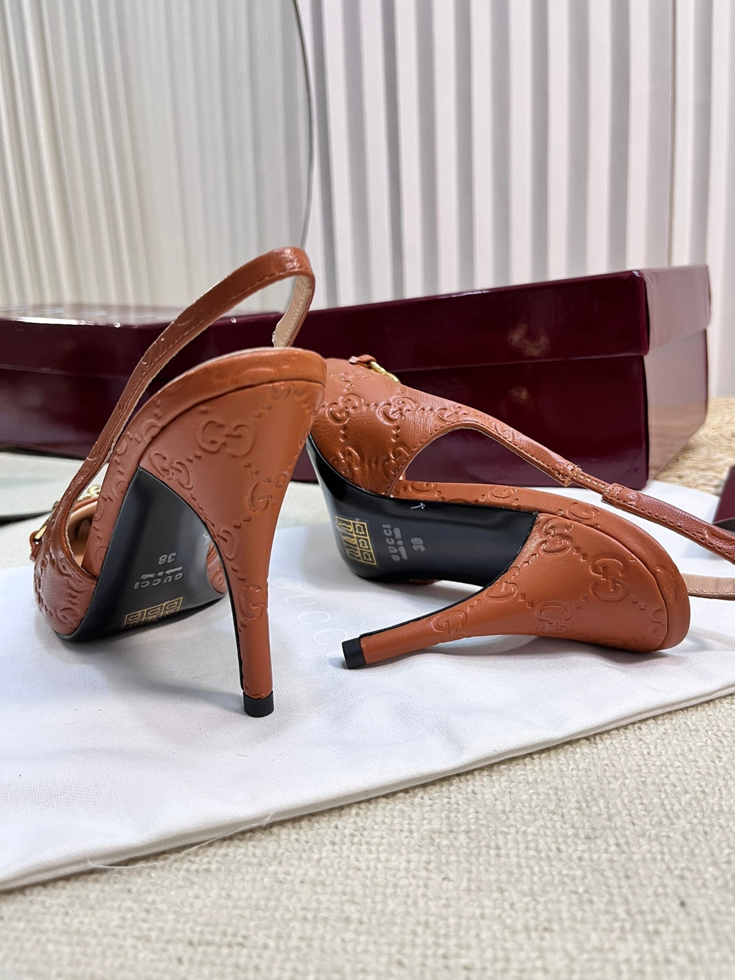 GC Horsebit Slingback Pump 100mm Brown Embossed  Sheepskin 294578