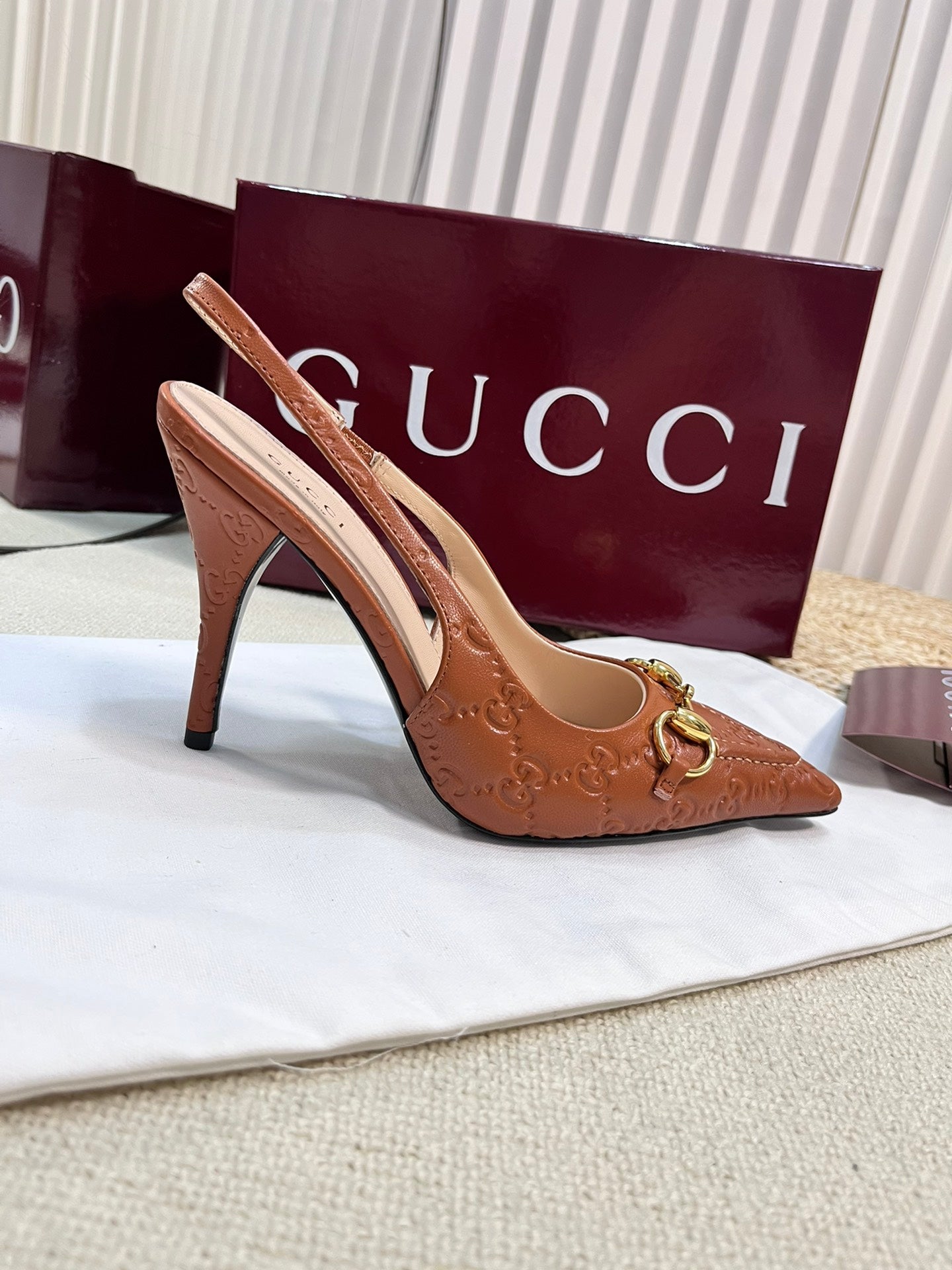 GC Horsebit Slingback Pump 100mm Brown Embossed  Sheepskin 294578