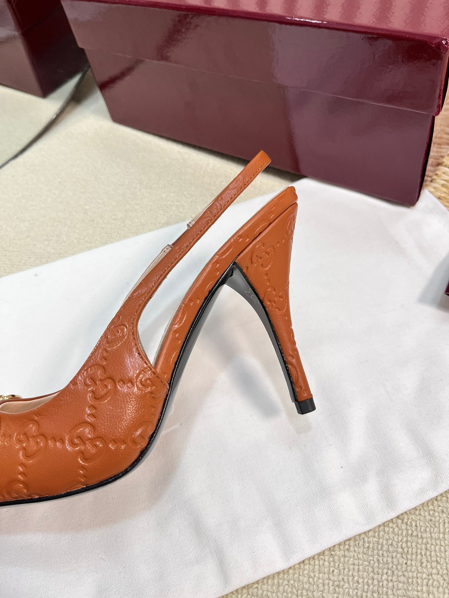 GC Horsebit Slingback Pump 100mm Brown Embossed  Sheepskin 294578