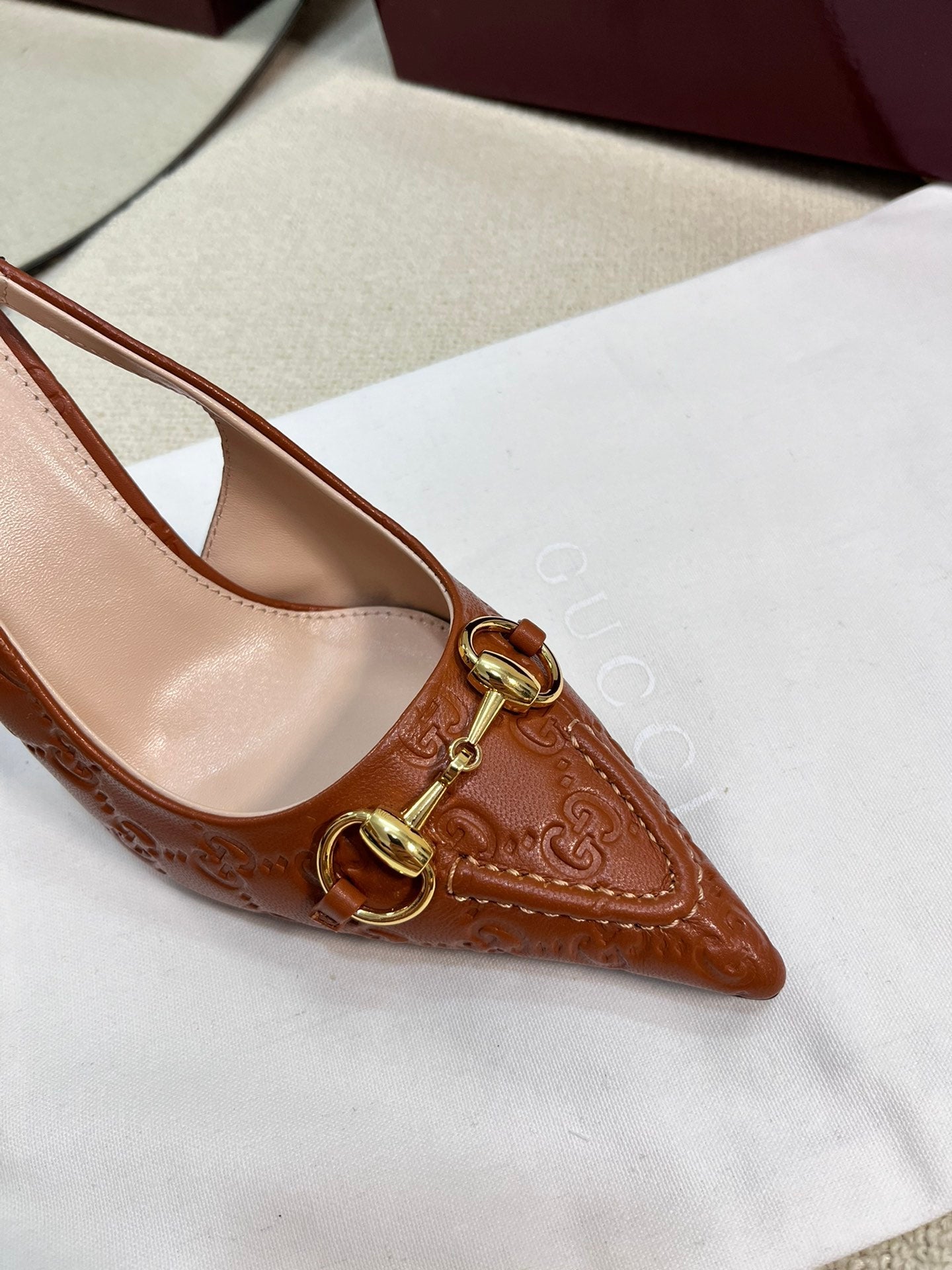 GC Horsebit Slingback Pump 100mm Brown Embossed  Sheepskin 294578