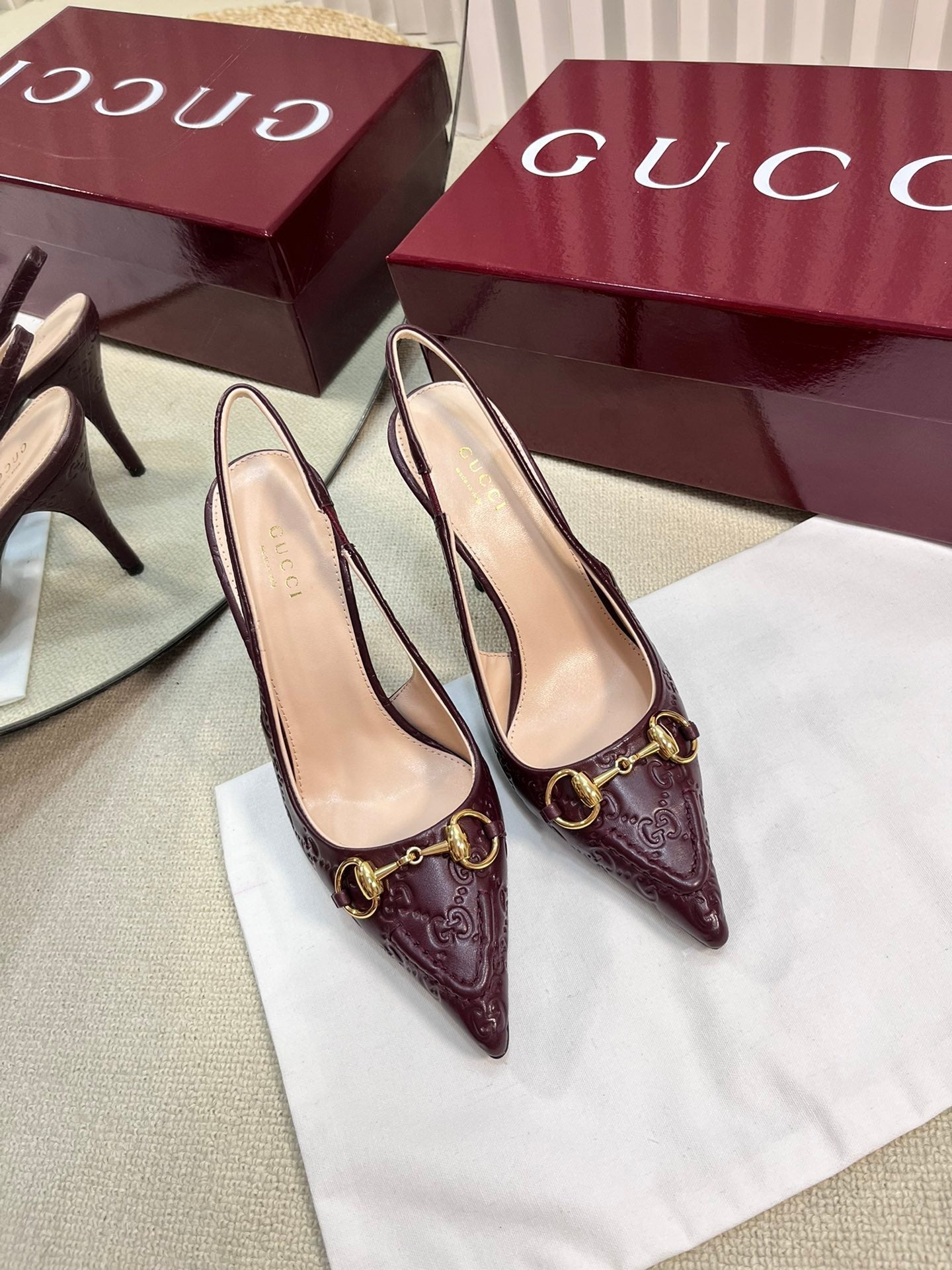 GC Horsebit Slingback Pump 100mm Rosso Ancora red  Embossed Sheepskin 294579