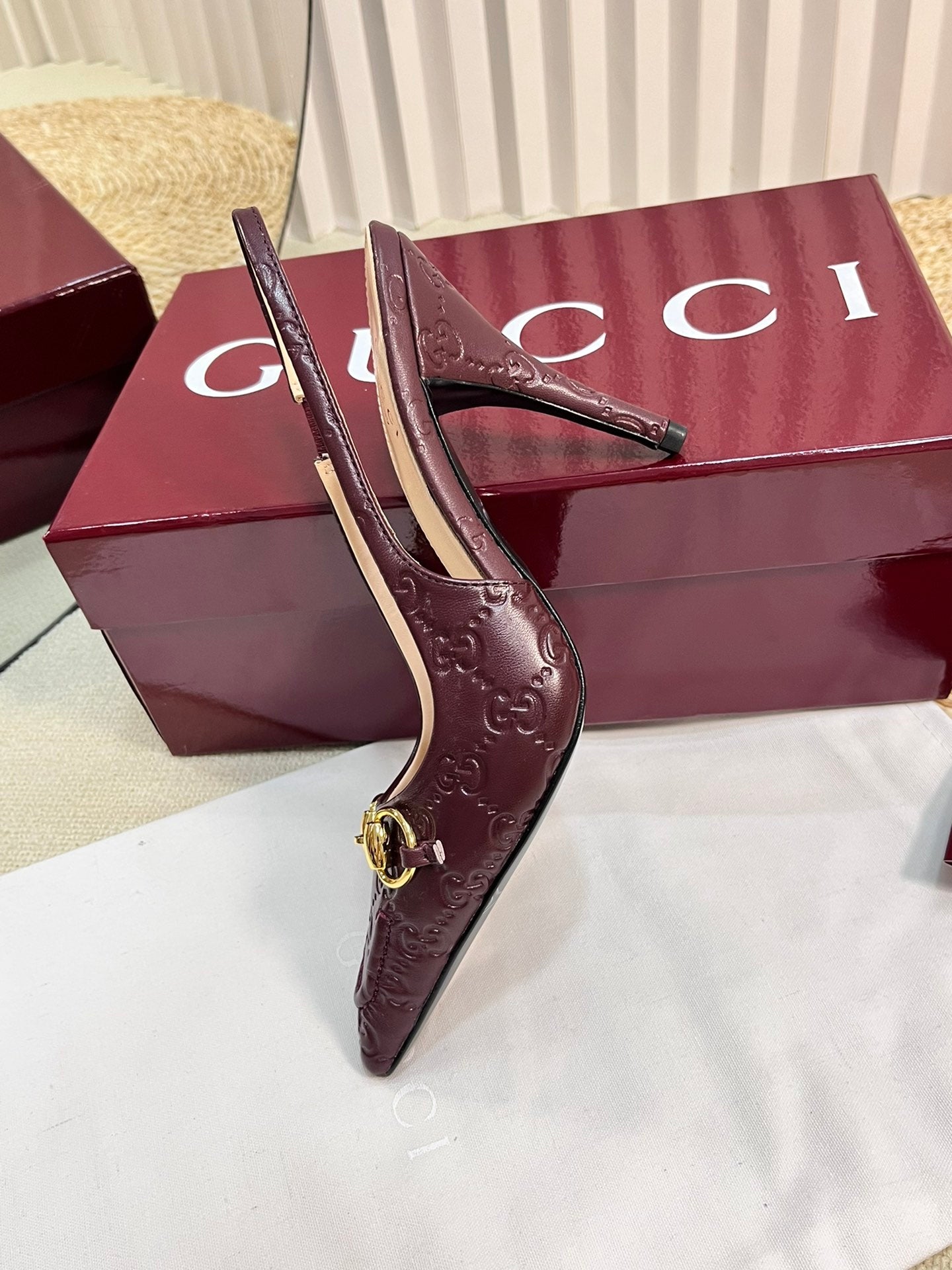 GC Horsebit Slingback Pump 100mm Rosso Ancora red  Embossed Sheepskin 294579