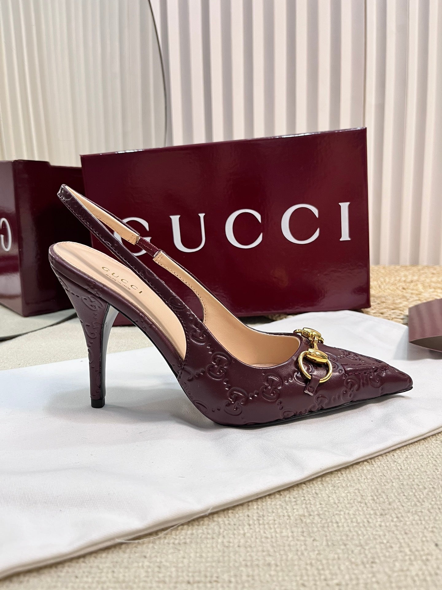 GC Horsebit Slingback Pump 100mm Rosso Ancora red  Embossed Sheepskin 294579