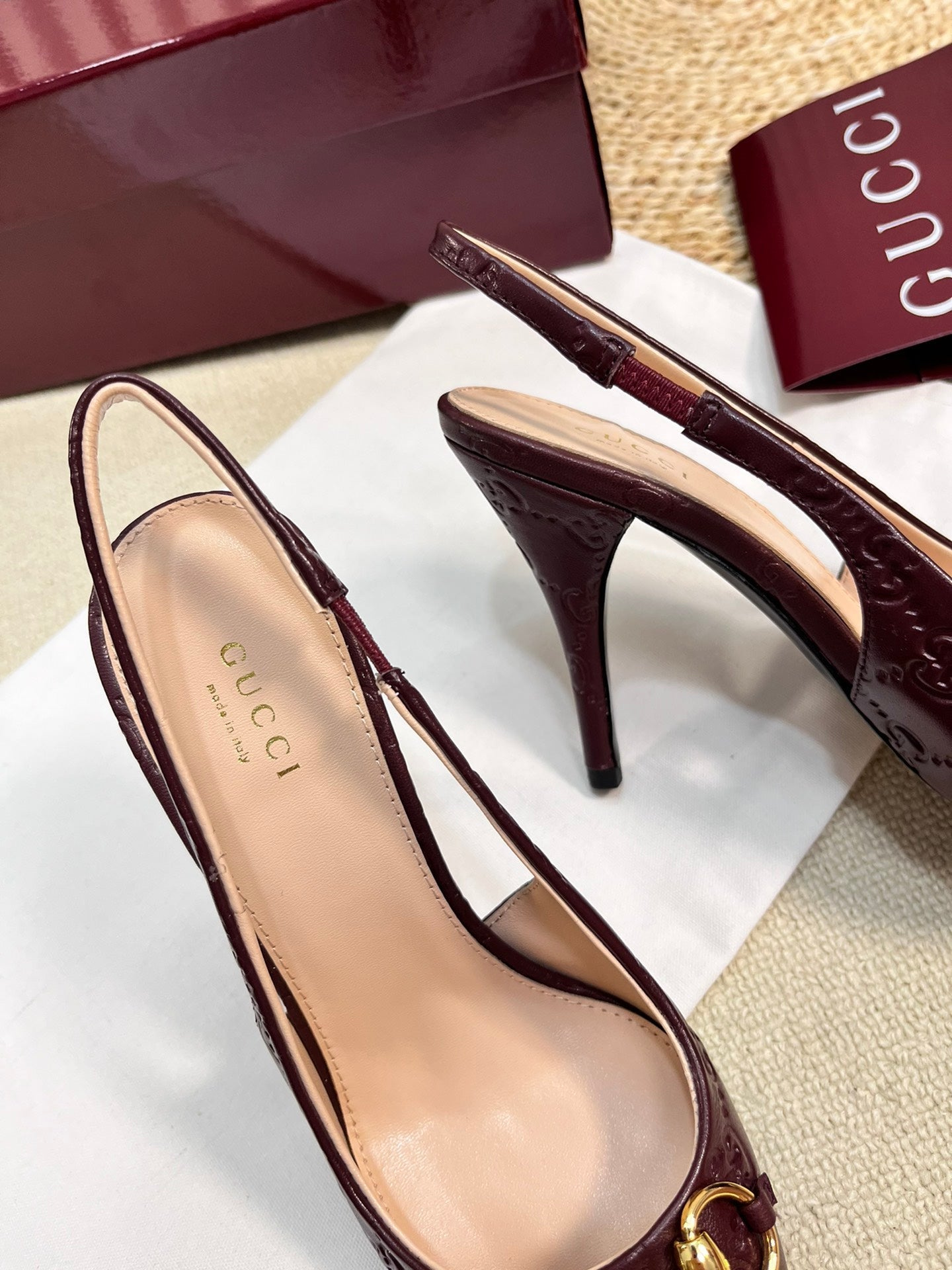 GC Horsebit Slingback Pump 100mm Rosso Ancora red  Embossed Sheepskin 294579