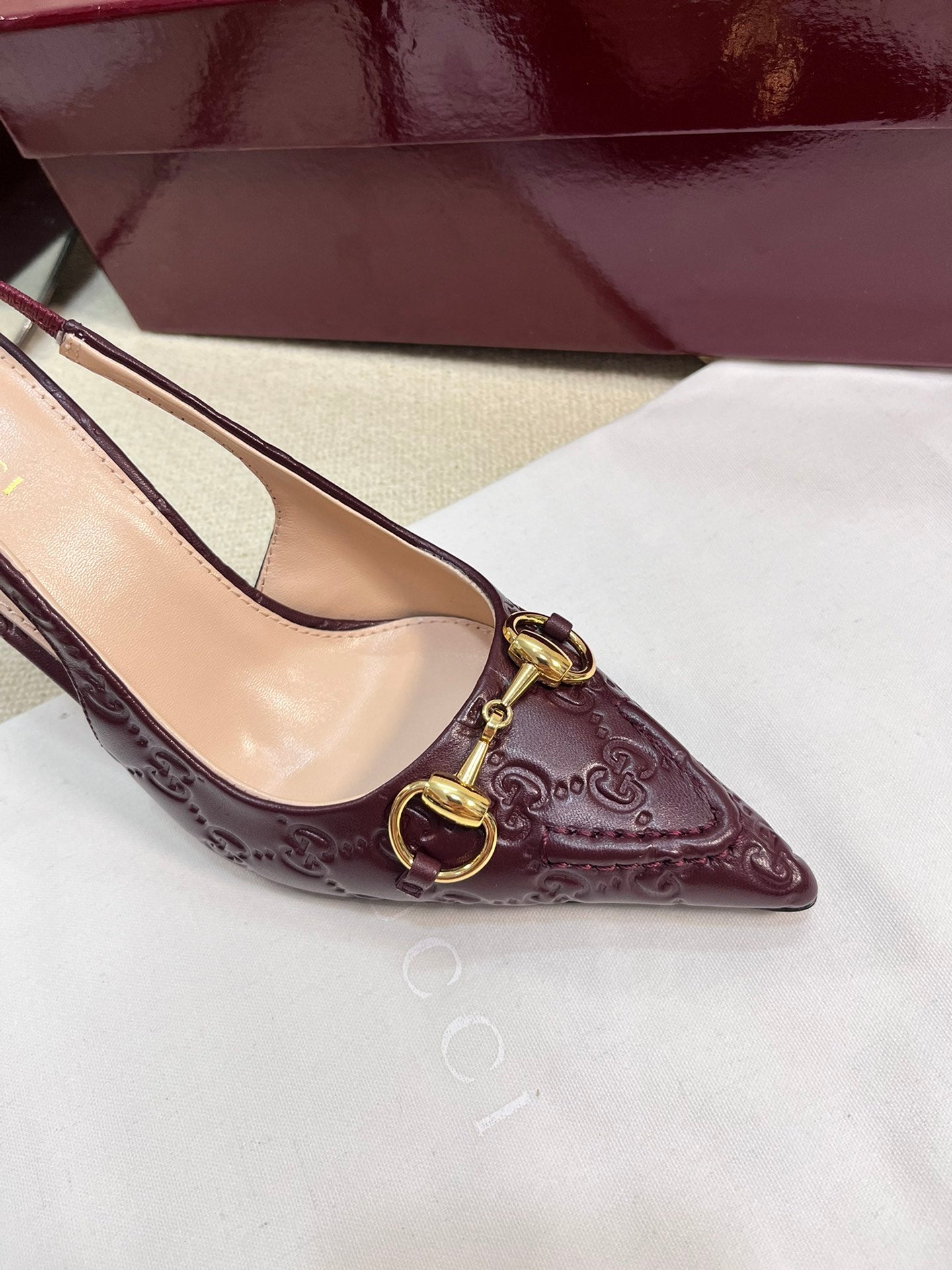 GC Horsebit Slingback Pump 100mm Rosso Ancora red  Embossed Sheepskin 294579