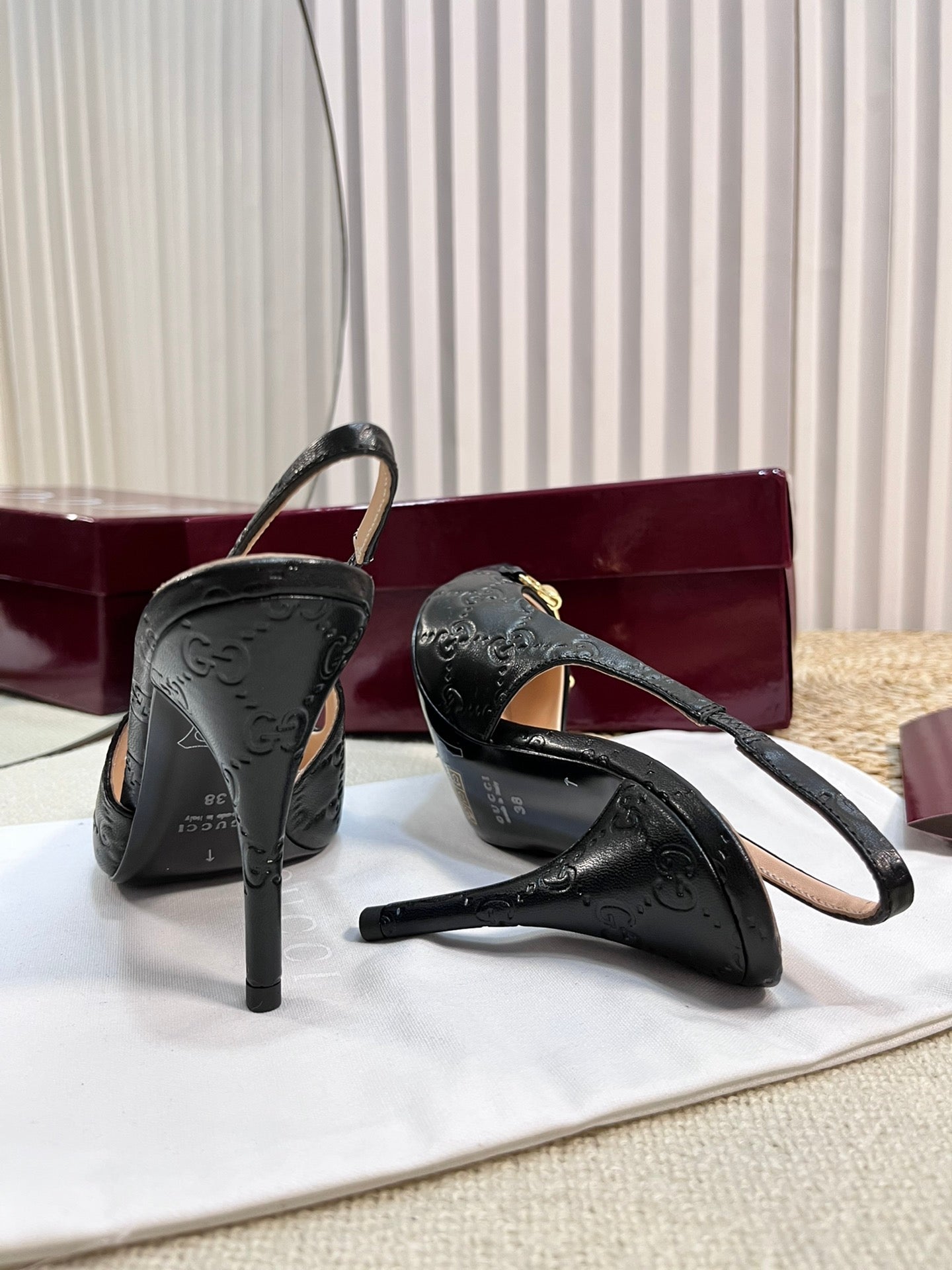 GC Horsebit Slingback Pump 100mm Black Embossed Sheepskin 294581