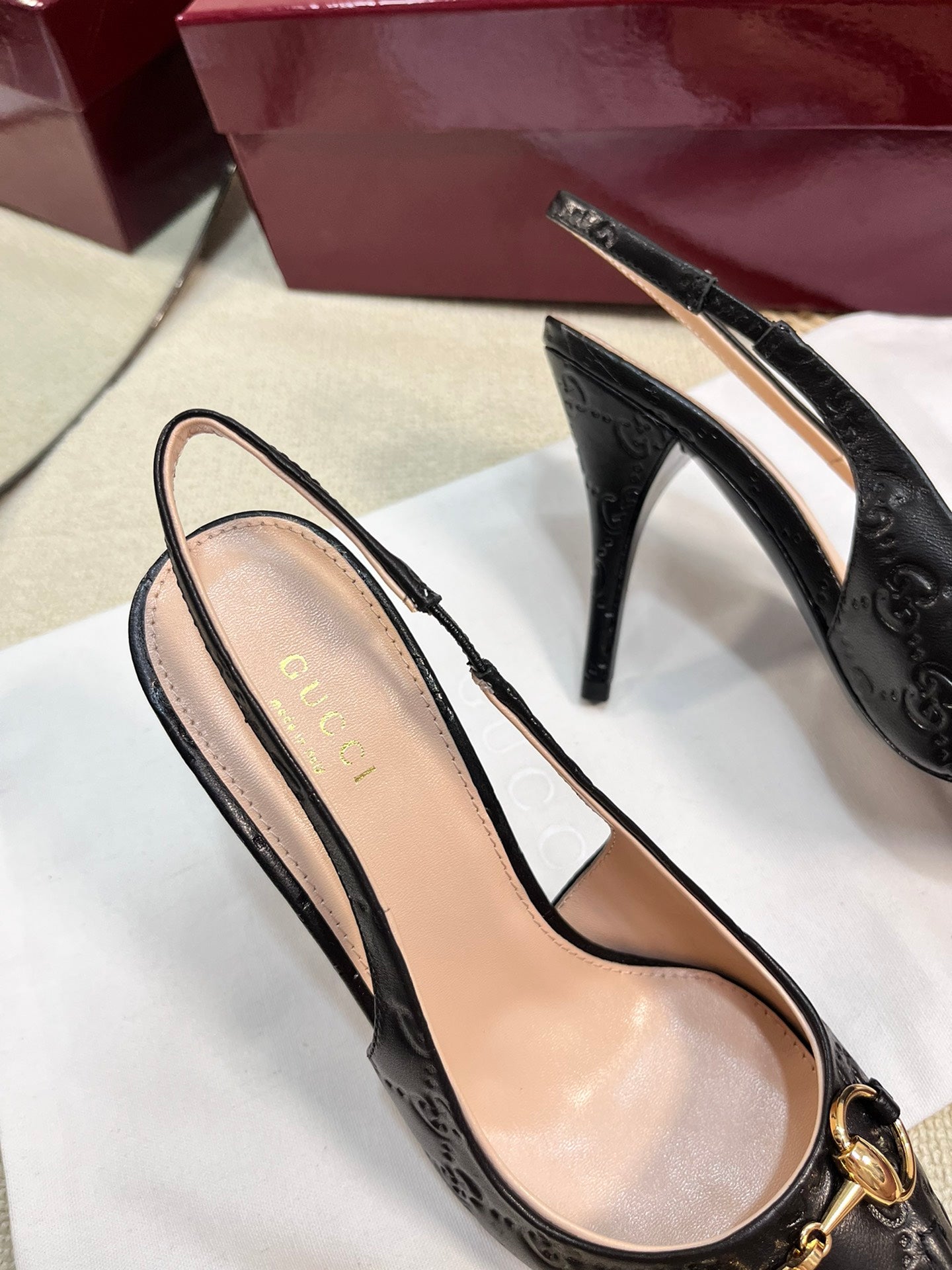 GC Horsebit Slingback Pump 100mm Black Embossed Sheepskin 294581