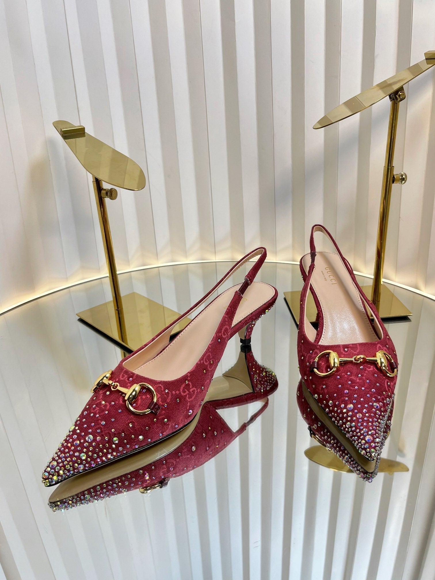 GC Crystal Horsebit Slingback 50mm Red Canvas lambskin 294615