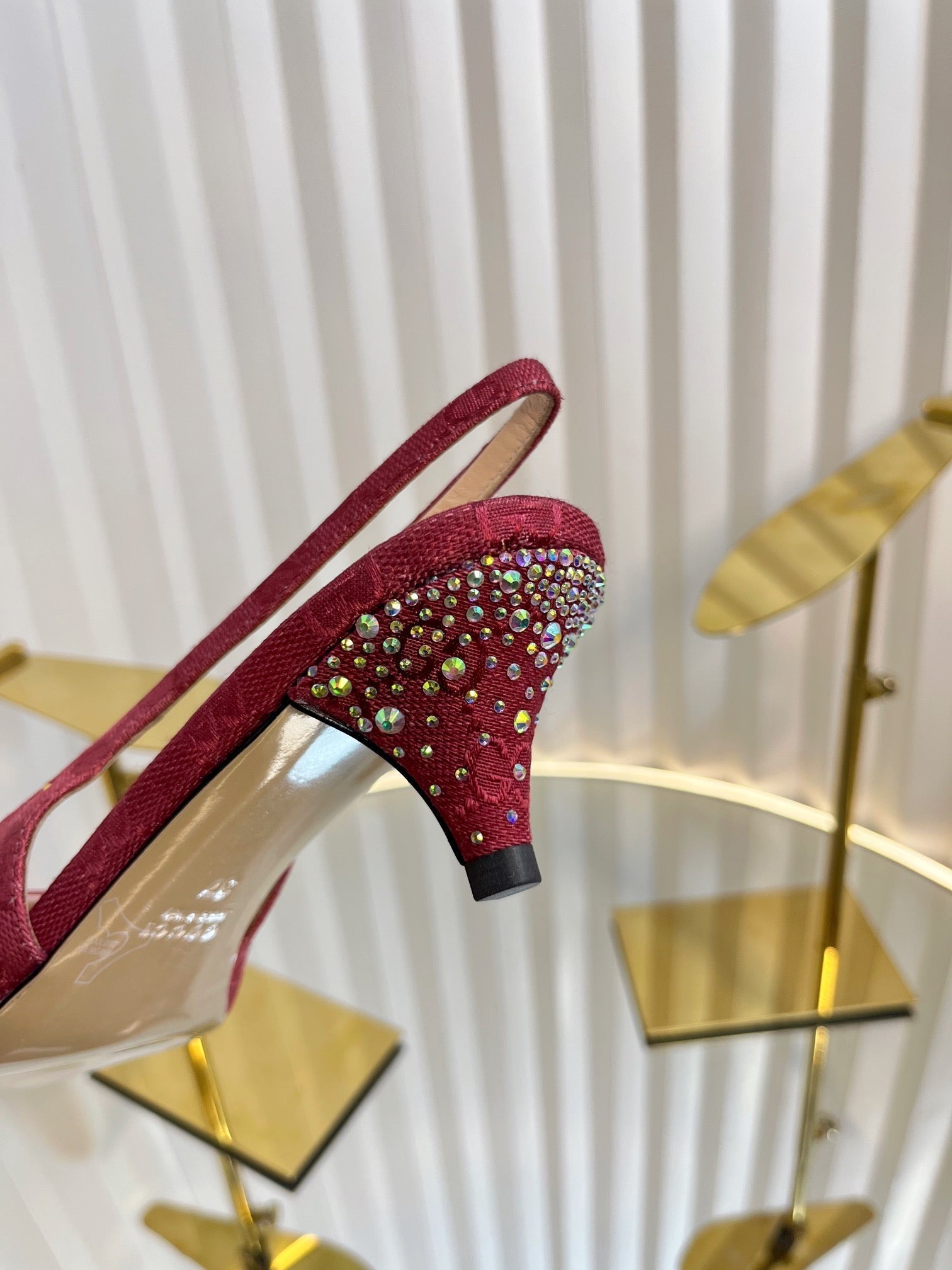 GC Crystal Horsebit Slingback 50mm Red Canvas lambskin 294615